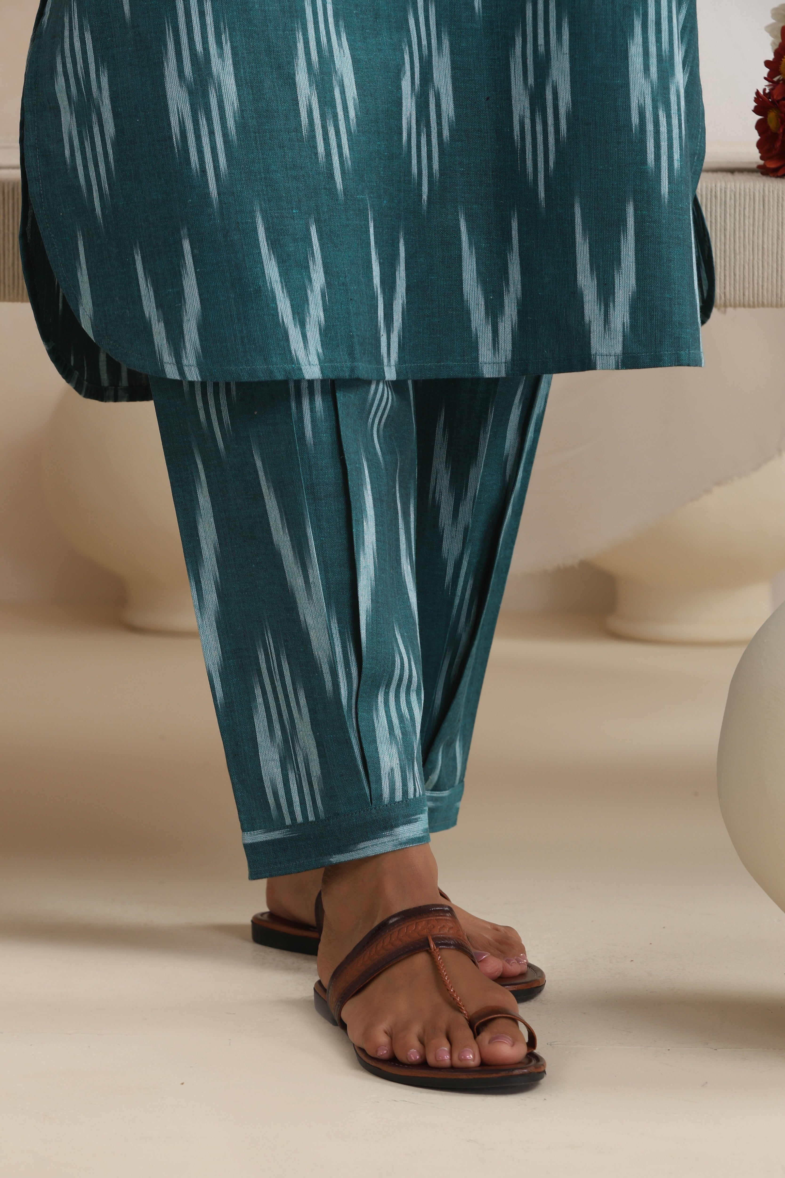 Green Liora Ikat Handloom Cotton Kurta Set of 2