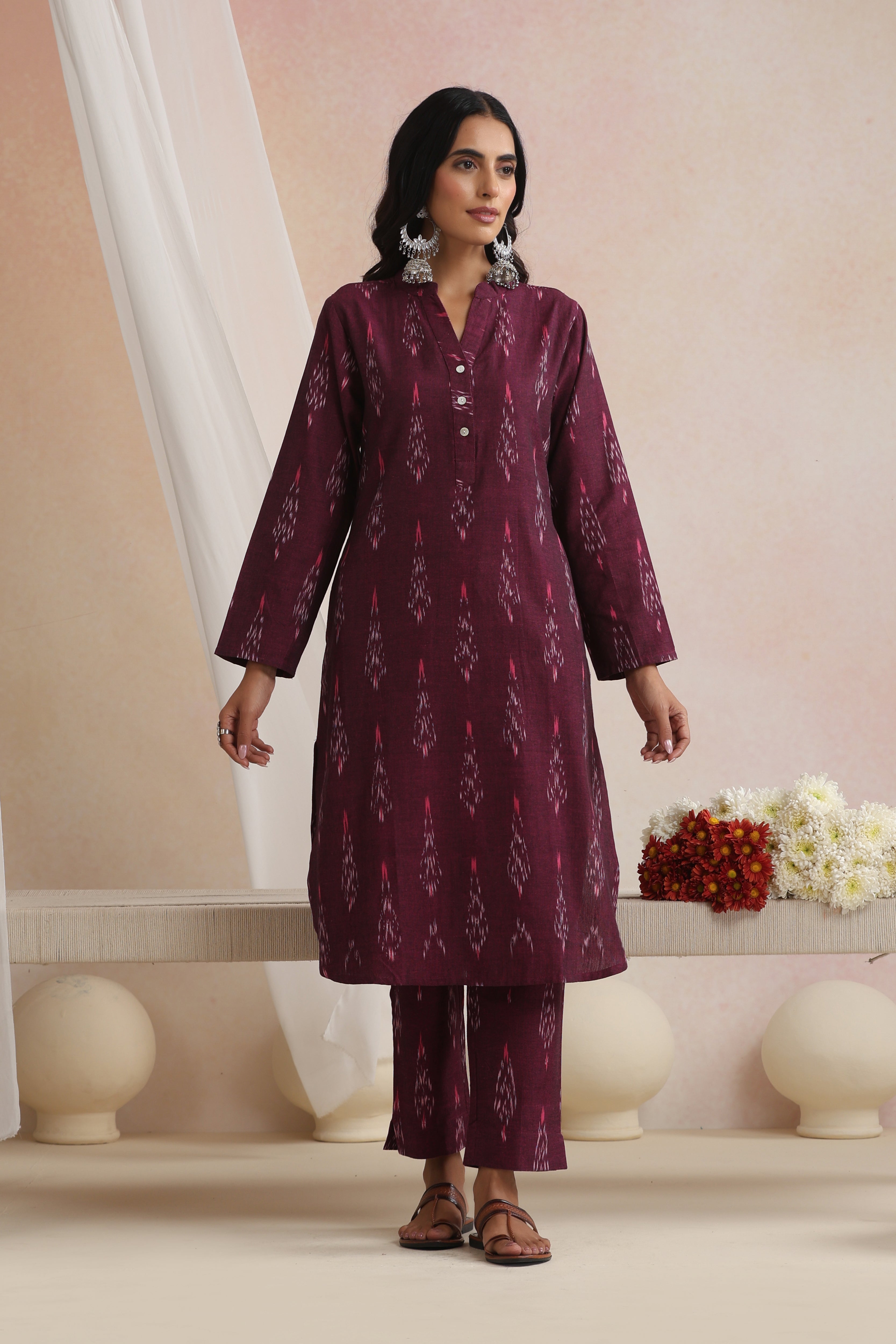 Purple Arisya Ikat Handloom Cotton Kurta Set of 2