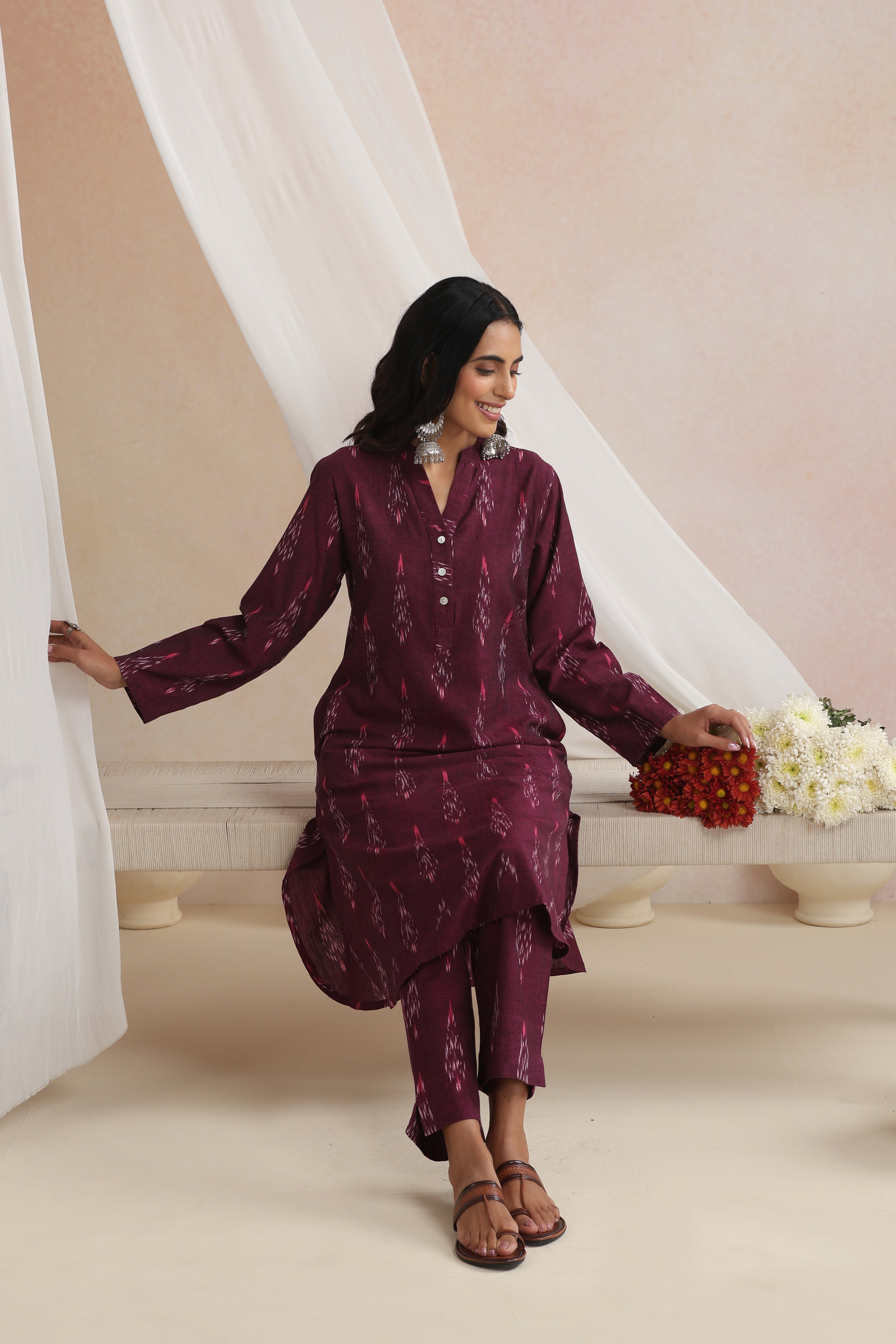 Purple Arisya Ikat Handloom Cotton Kurta Set of 2