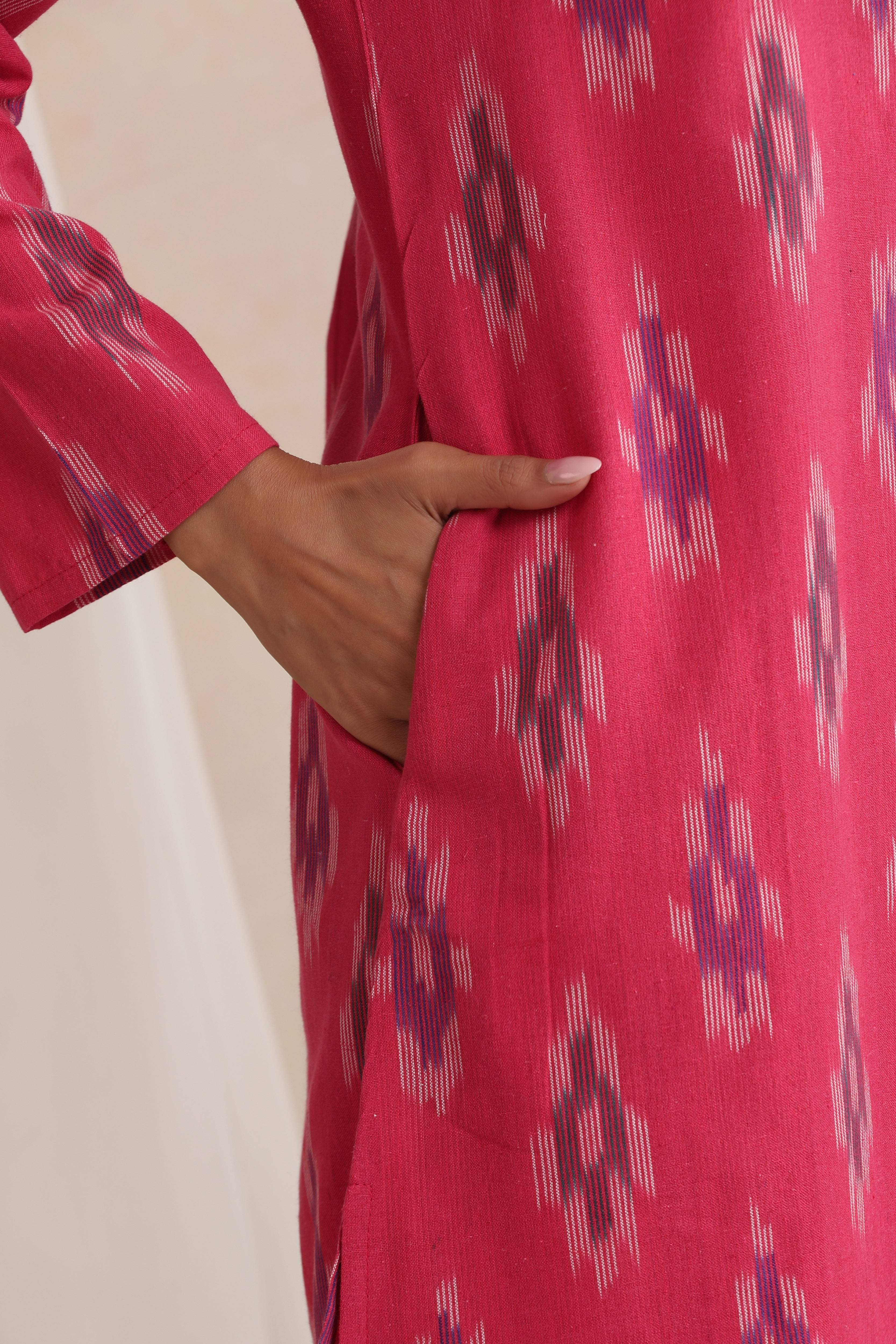 Pink Prisha Ikat Handloom Cotton Kurta Set of 2