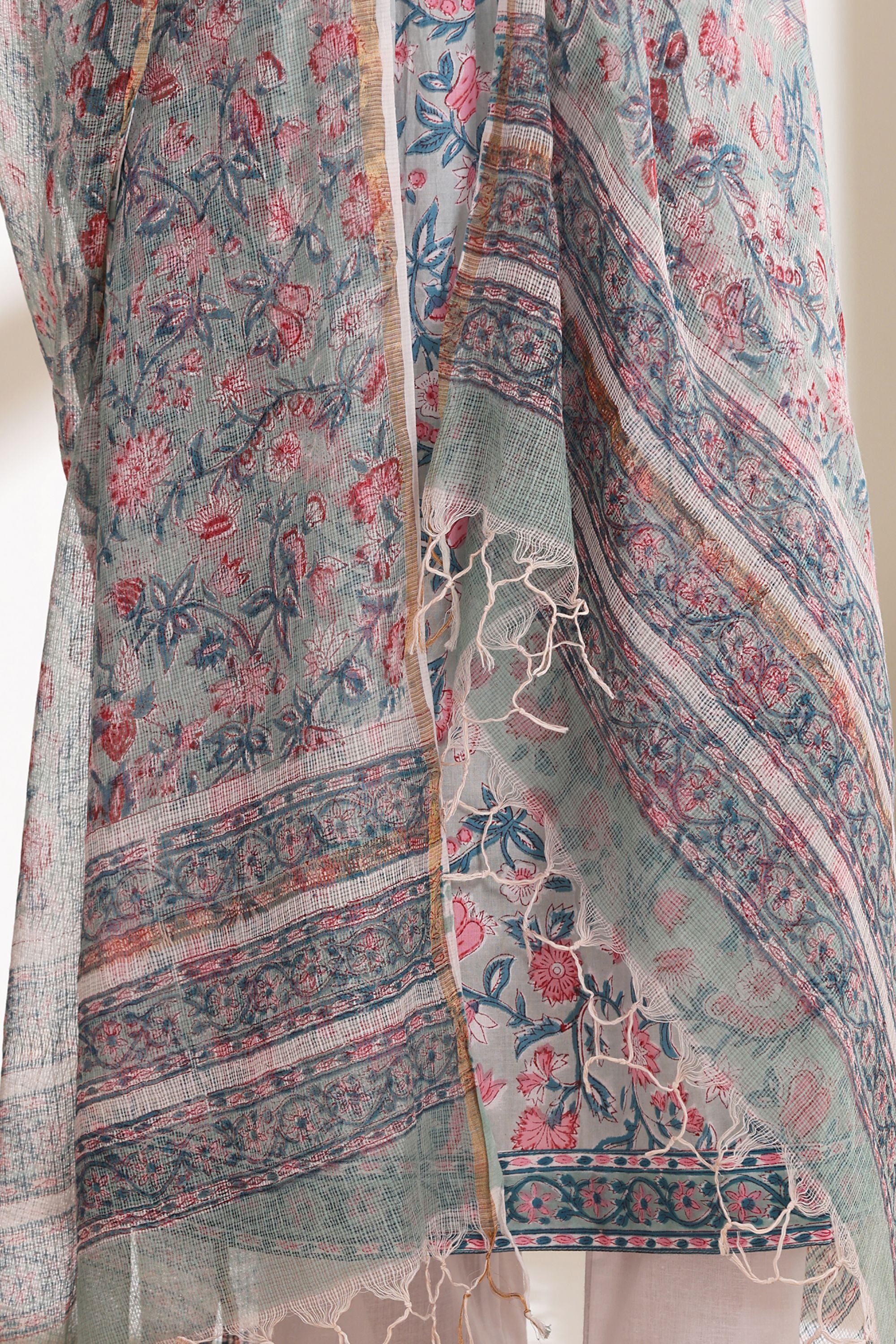 Pastel Blue Floral Pintucks Gathered Set of 3