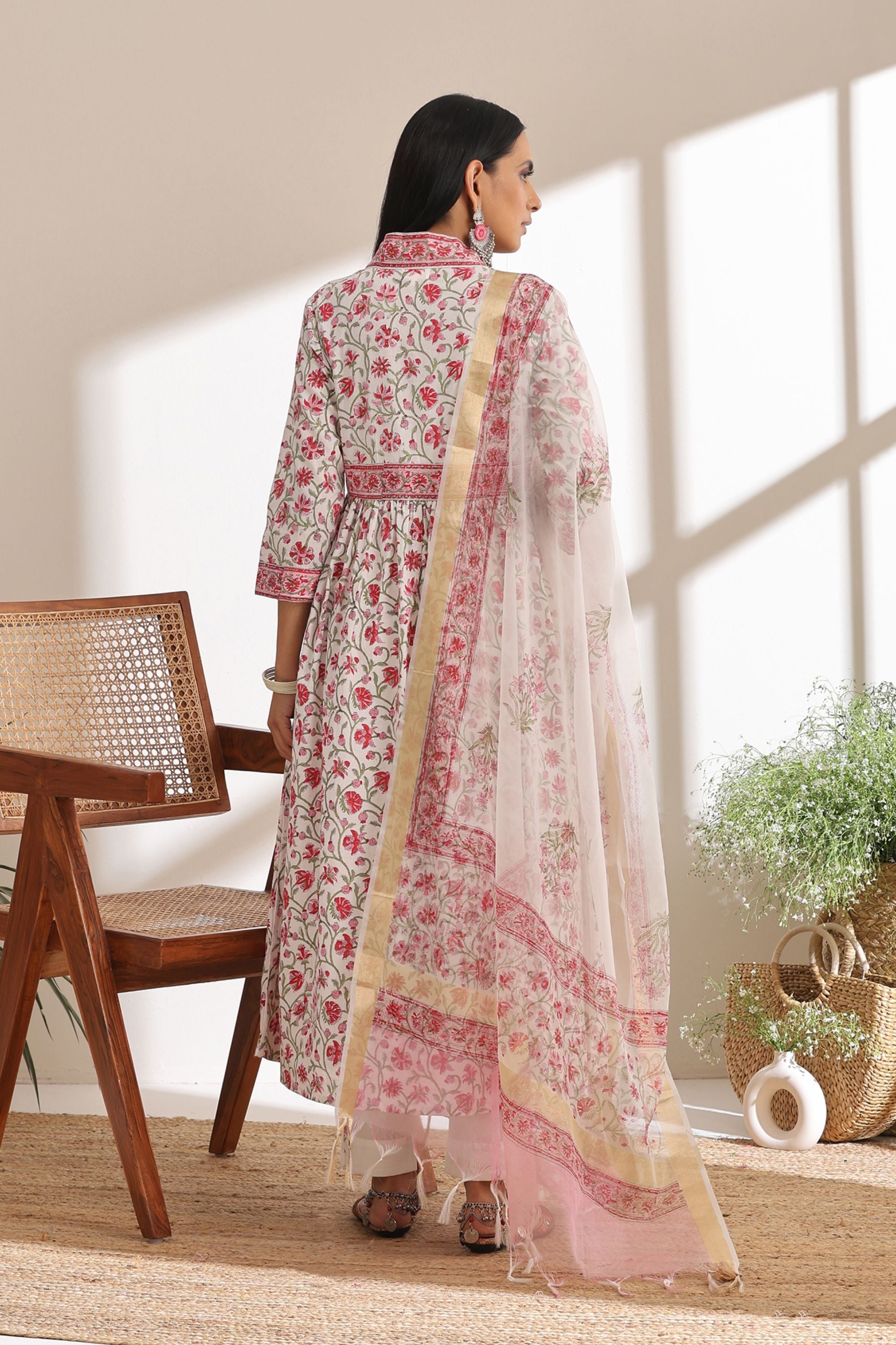 Pink Peony Gathered Kurta Set of 3