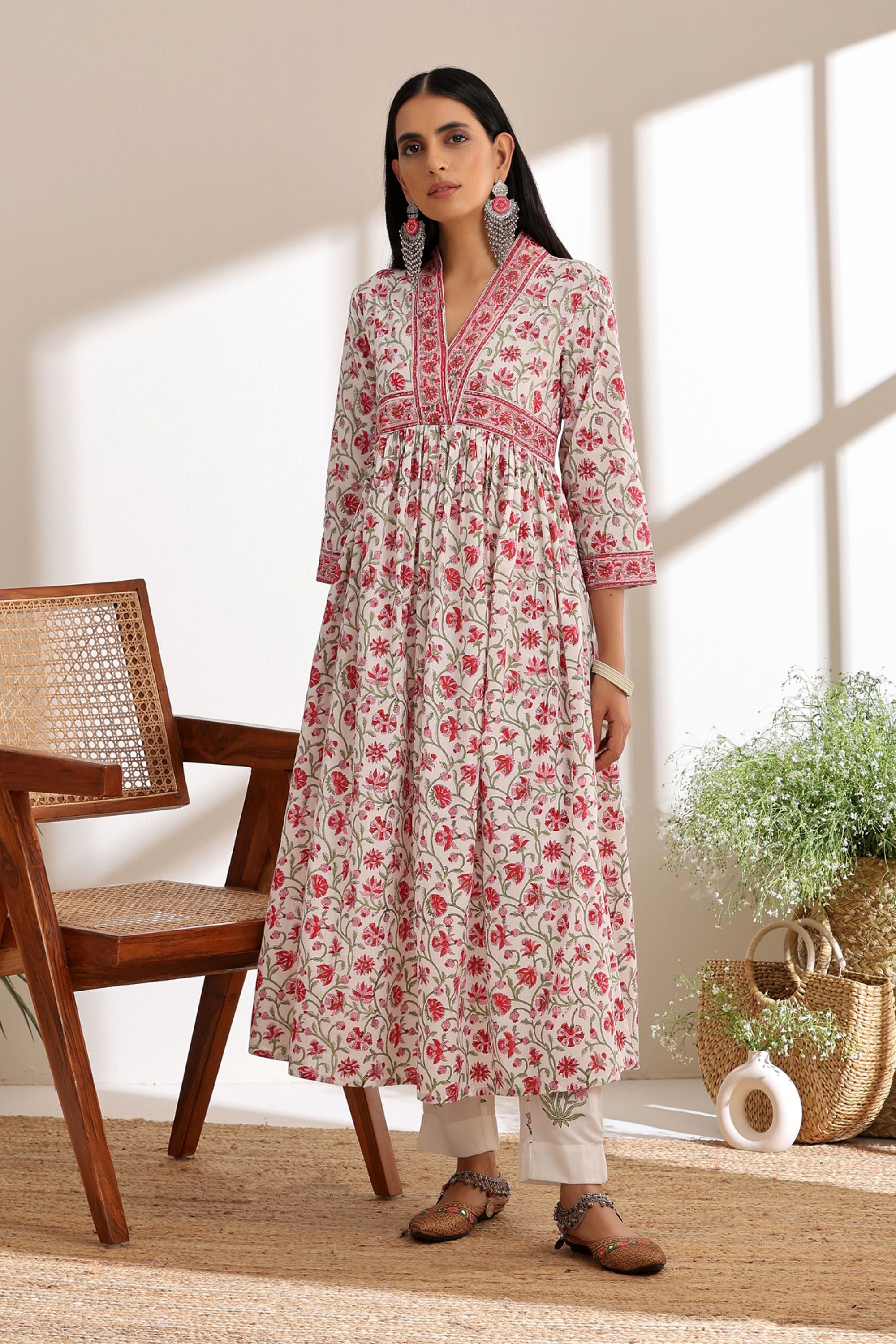 Pink Peony Gathered Kurta Set of 3