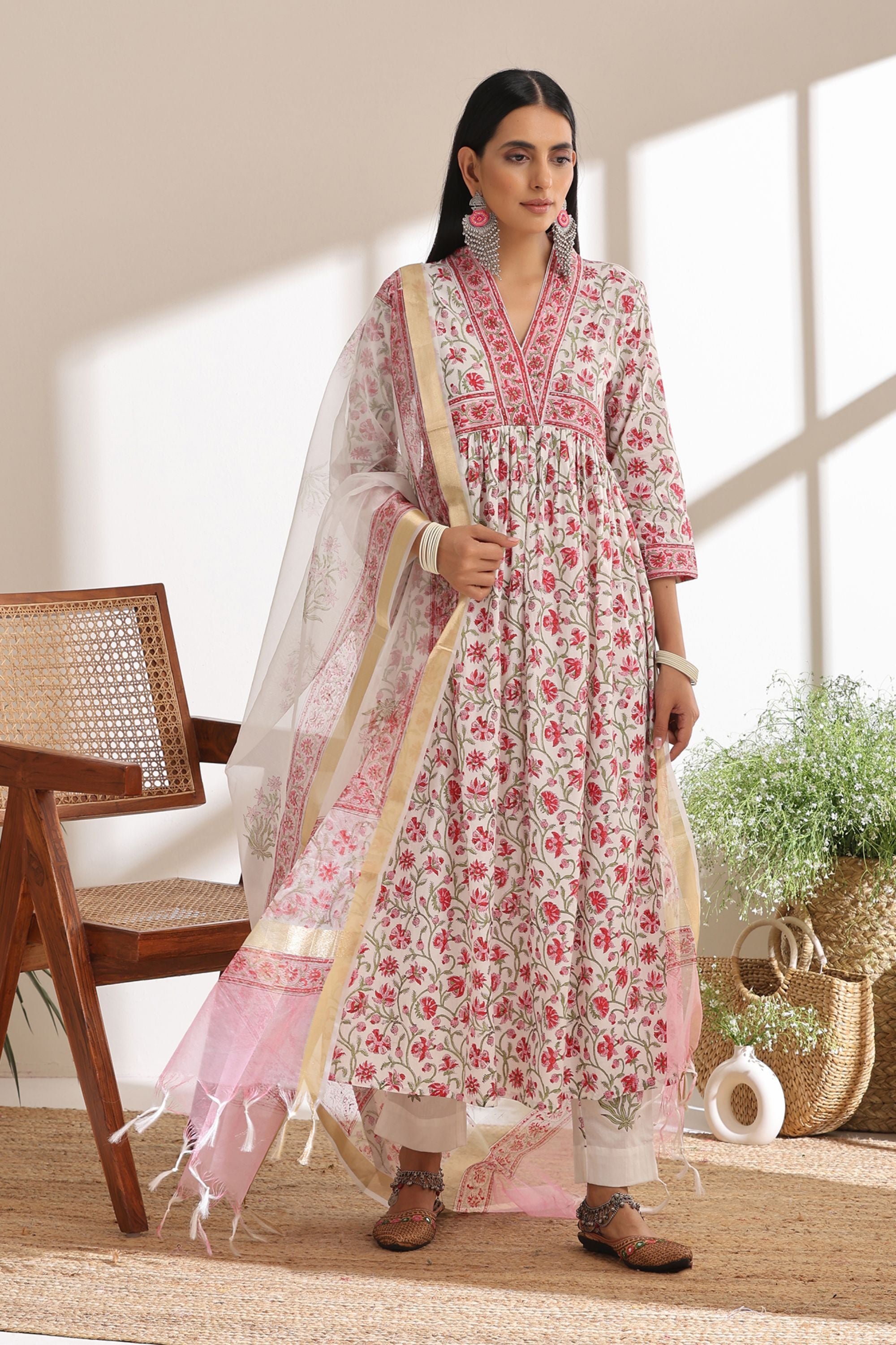 Pink Peony Gathered Kurta Set of 3