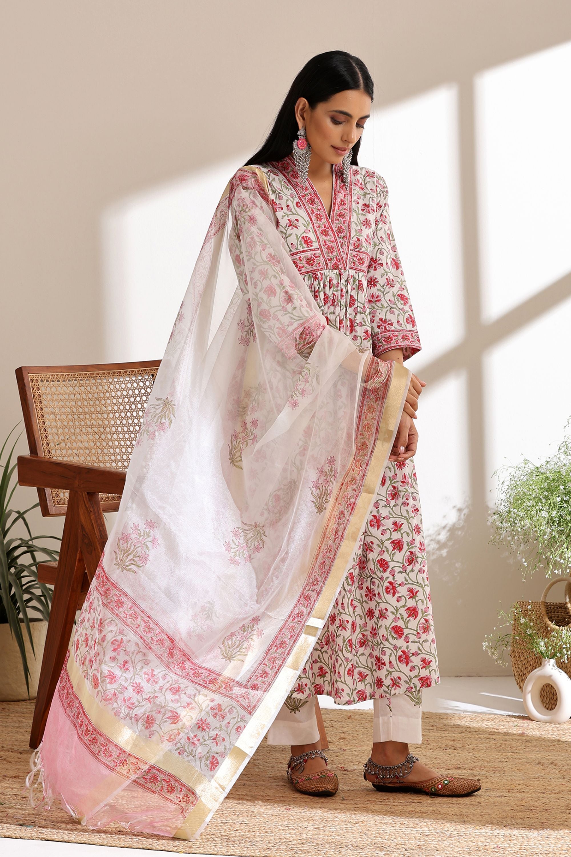 Pink Peony Gathered Kurta Set of 3
