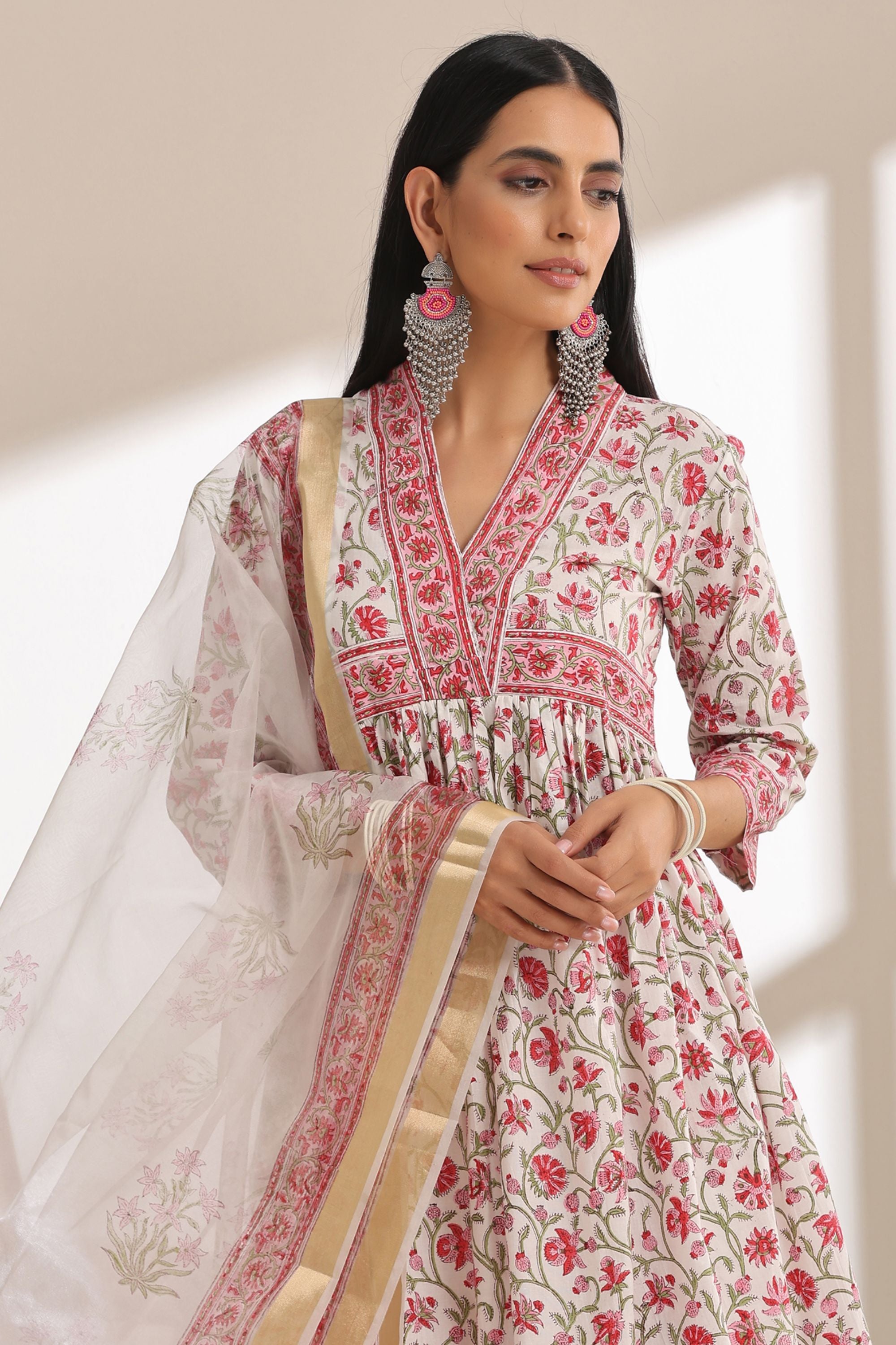 Pink Peony Gathered Kurta Set of 3