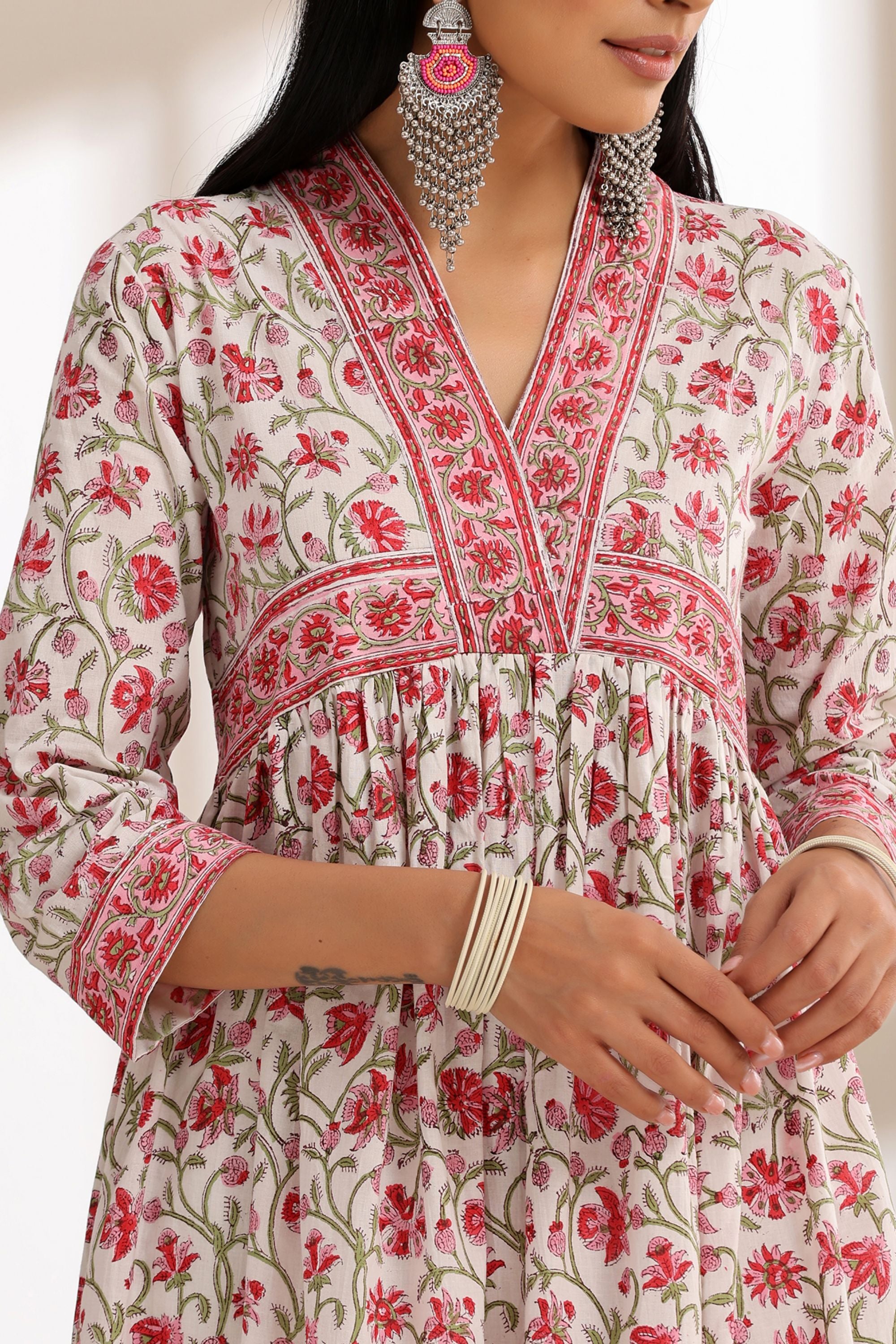 Pink Peony Gathered Kurta Set of 3