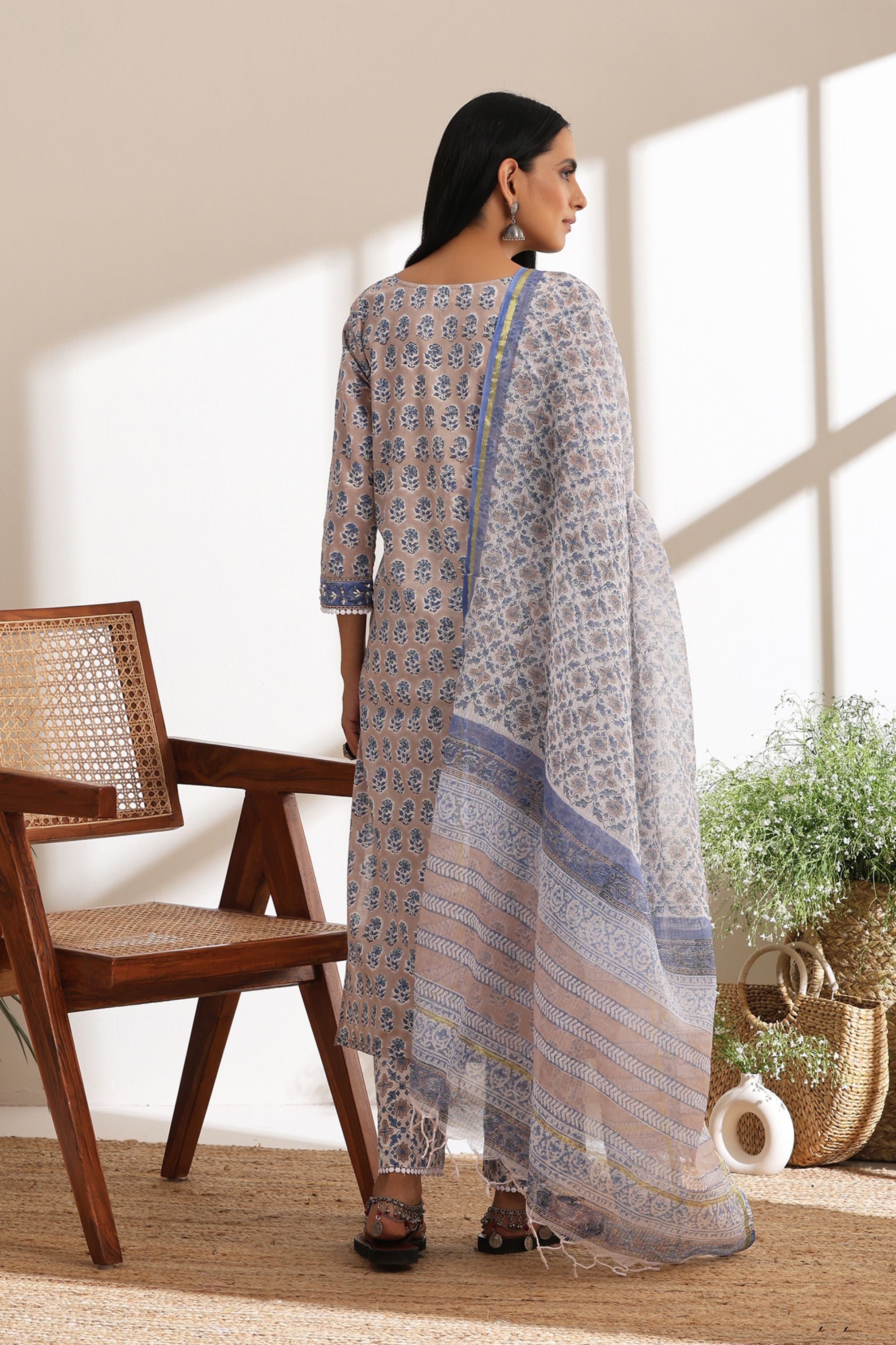 Ash Grey Pearl Embroidered Kurta Set of 3