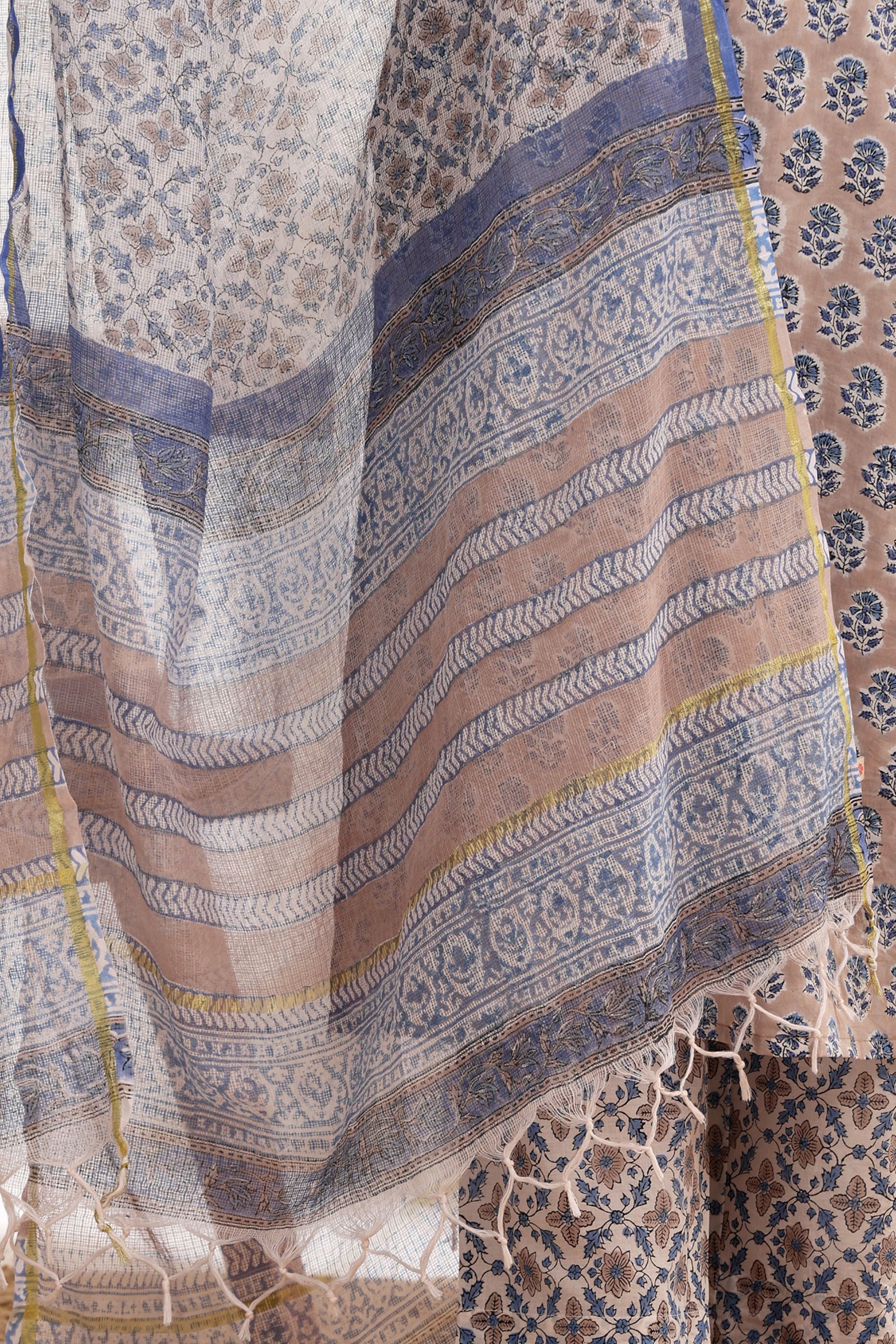 Ash Grey Pearl Embroidered Kurta Set of 3