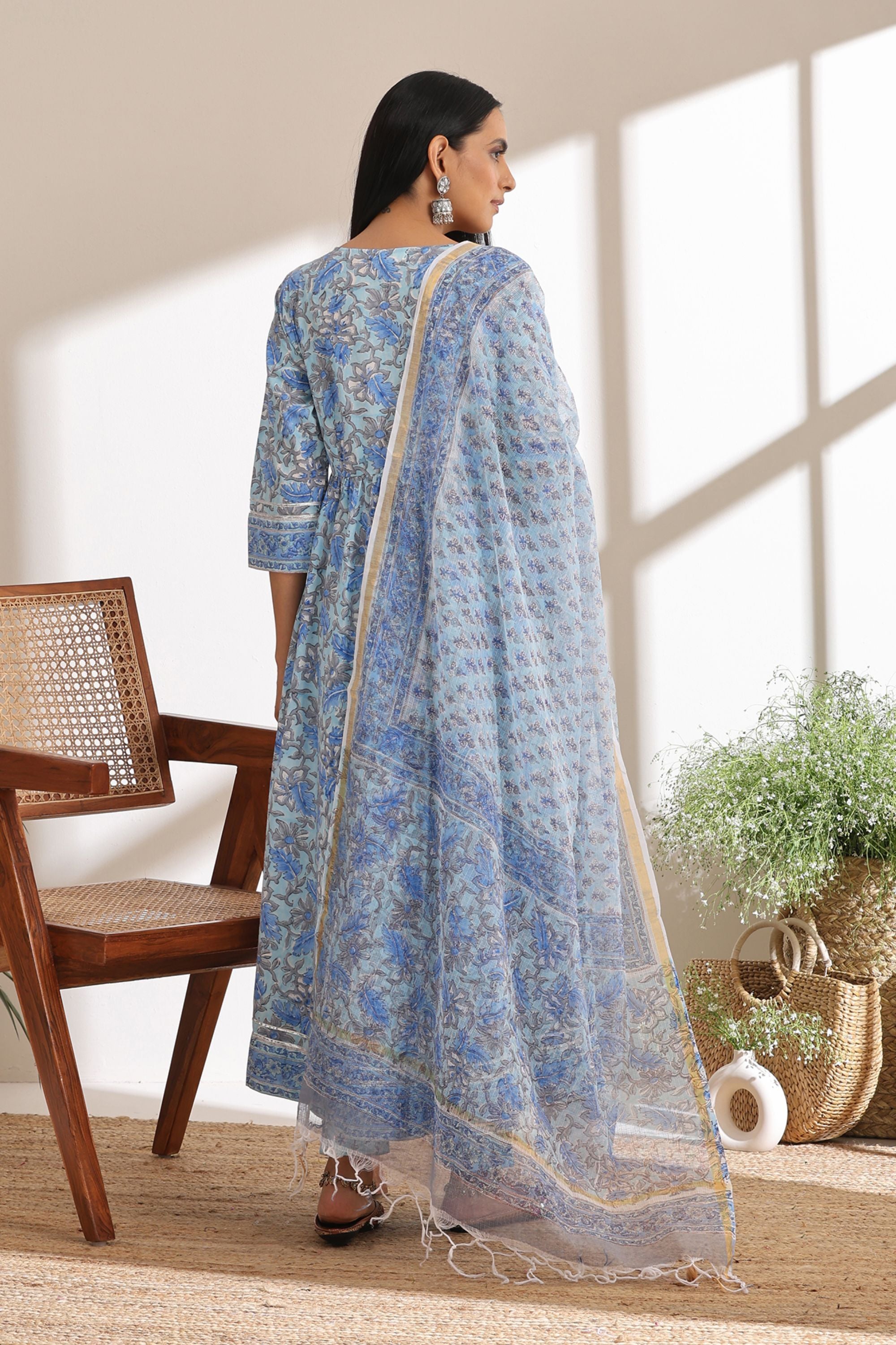 Powder Blue Embroidered Anarkali Set of 3