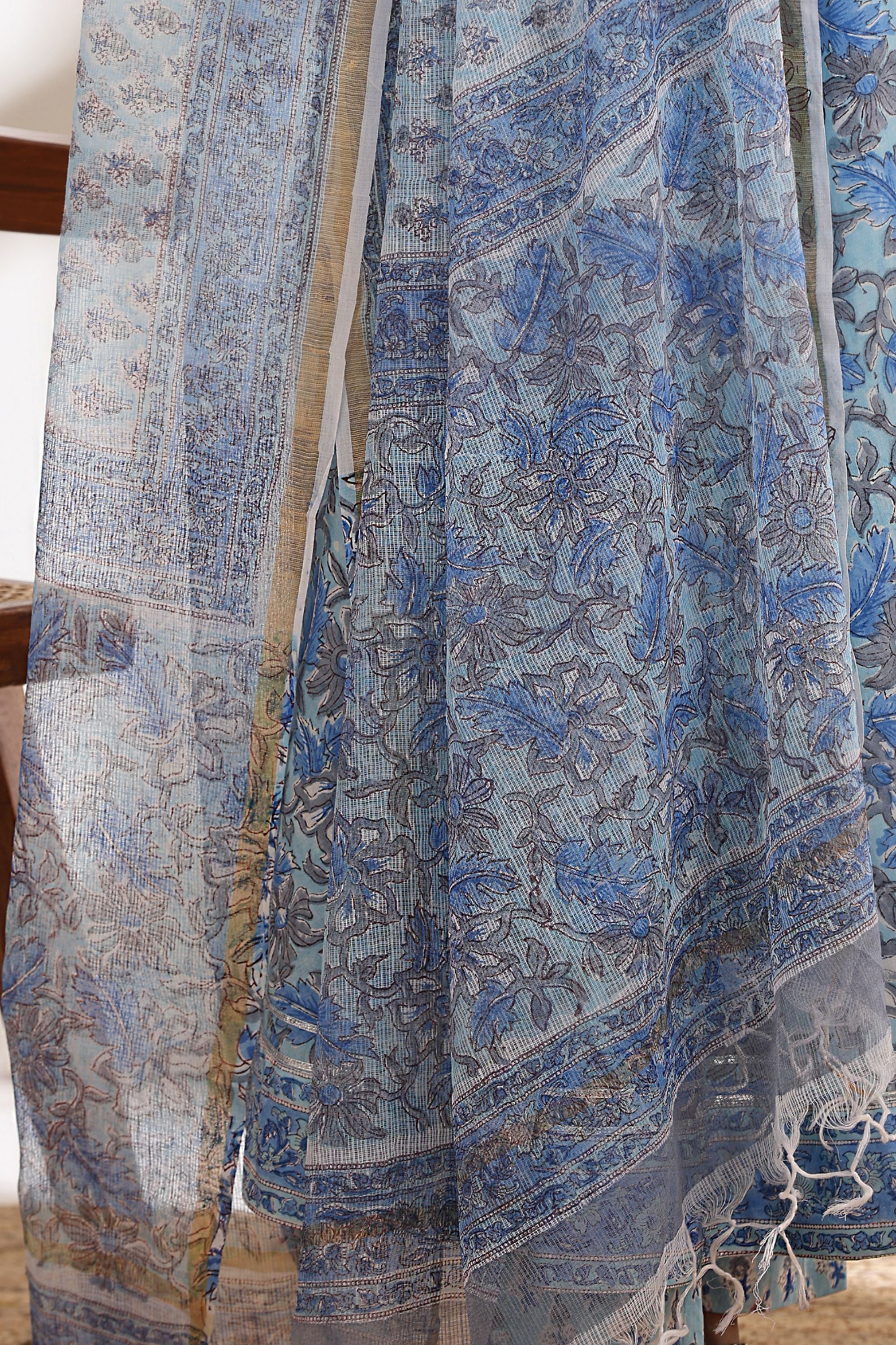 Powder Blue Embroidered Anarkali Set of 3