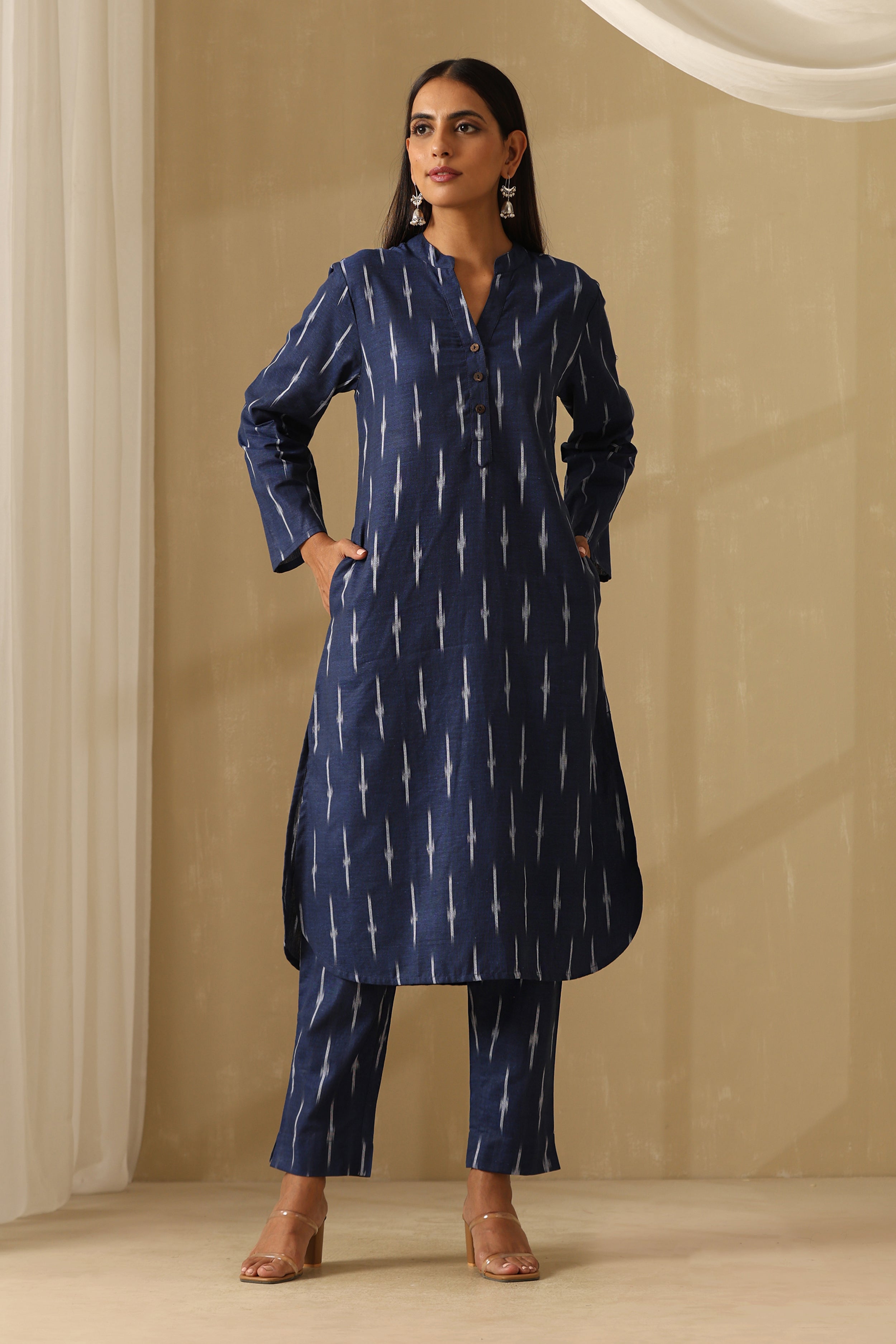 Ceylon Navy Ikat Handloom Cotton Kurta Set of 2