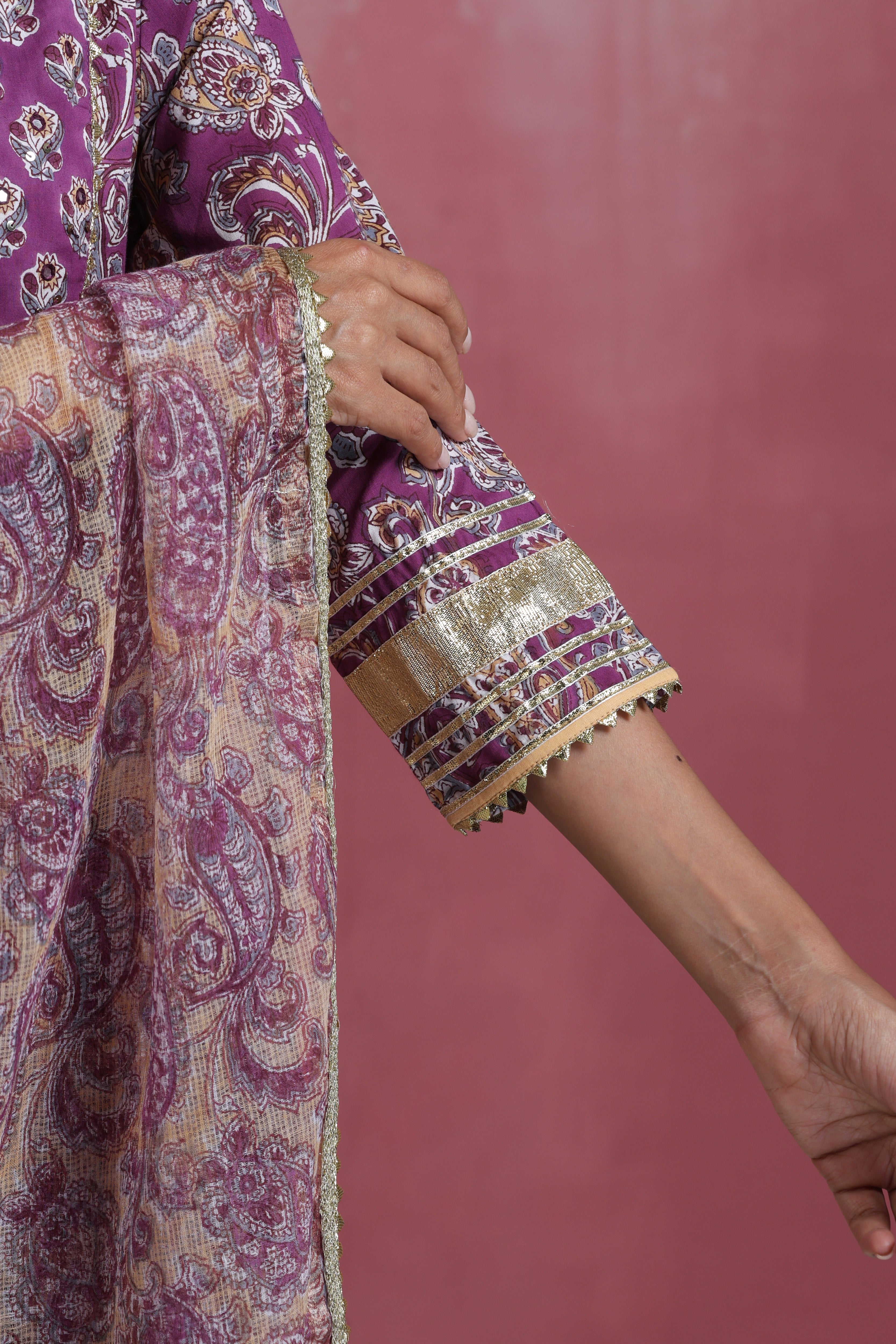 Purple Kimaya Embroidered Anarkali Set of 3