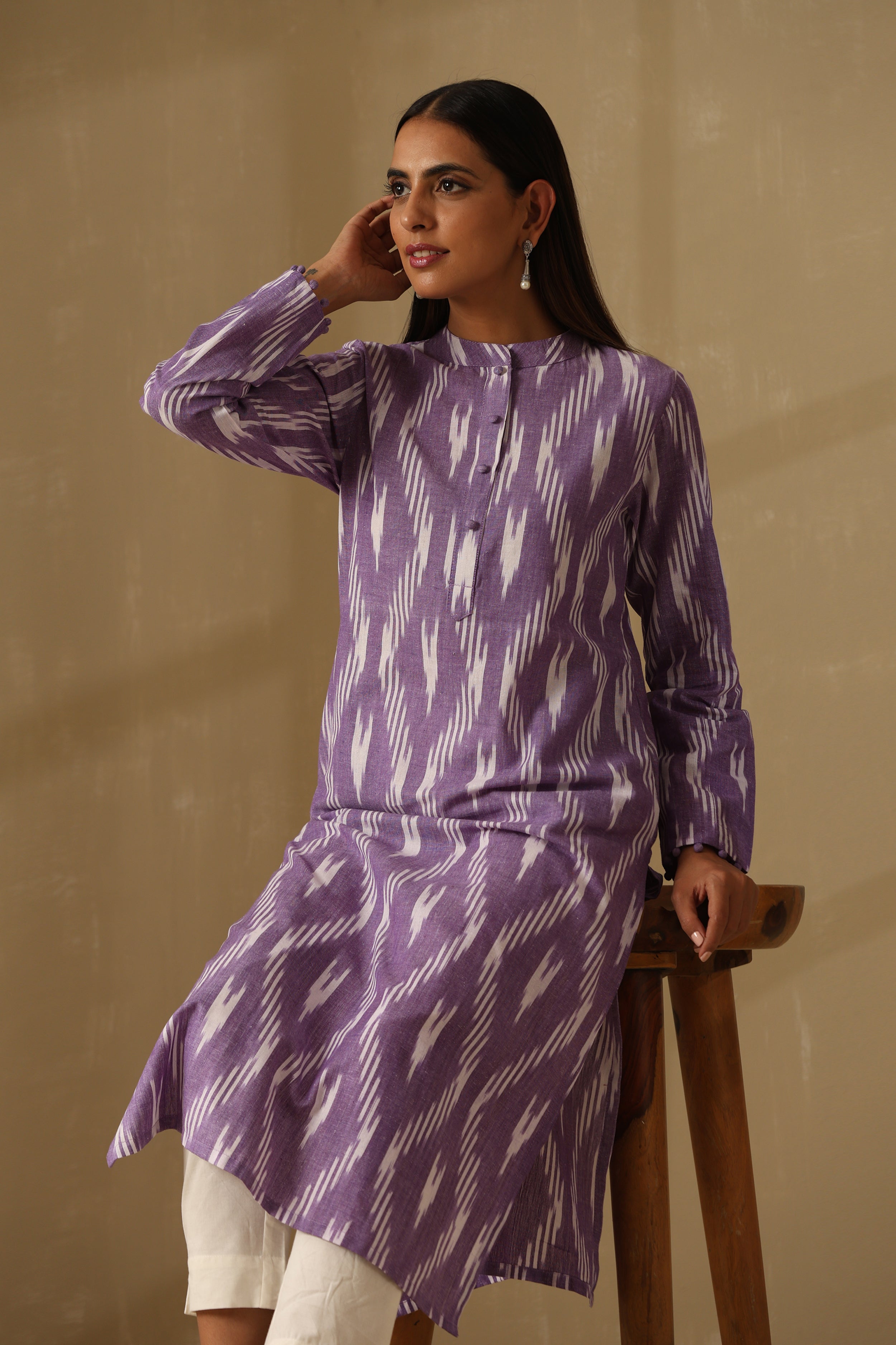 Syringa Lilac Ikat Handloom Cotton Kurta