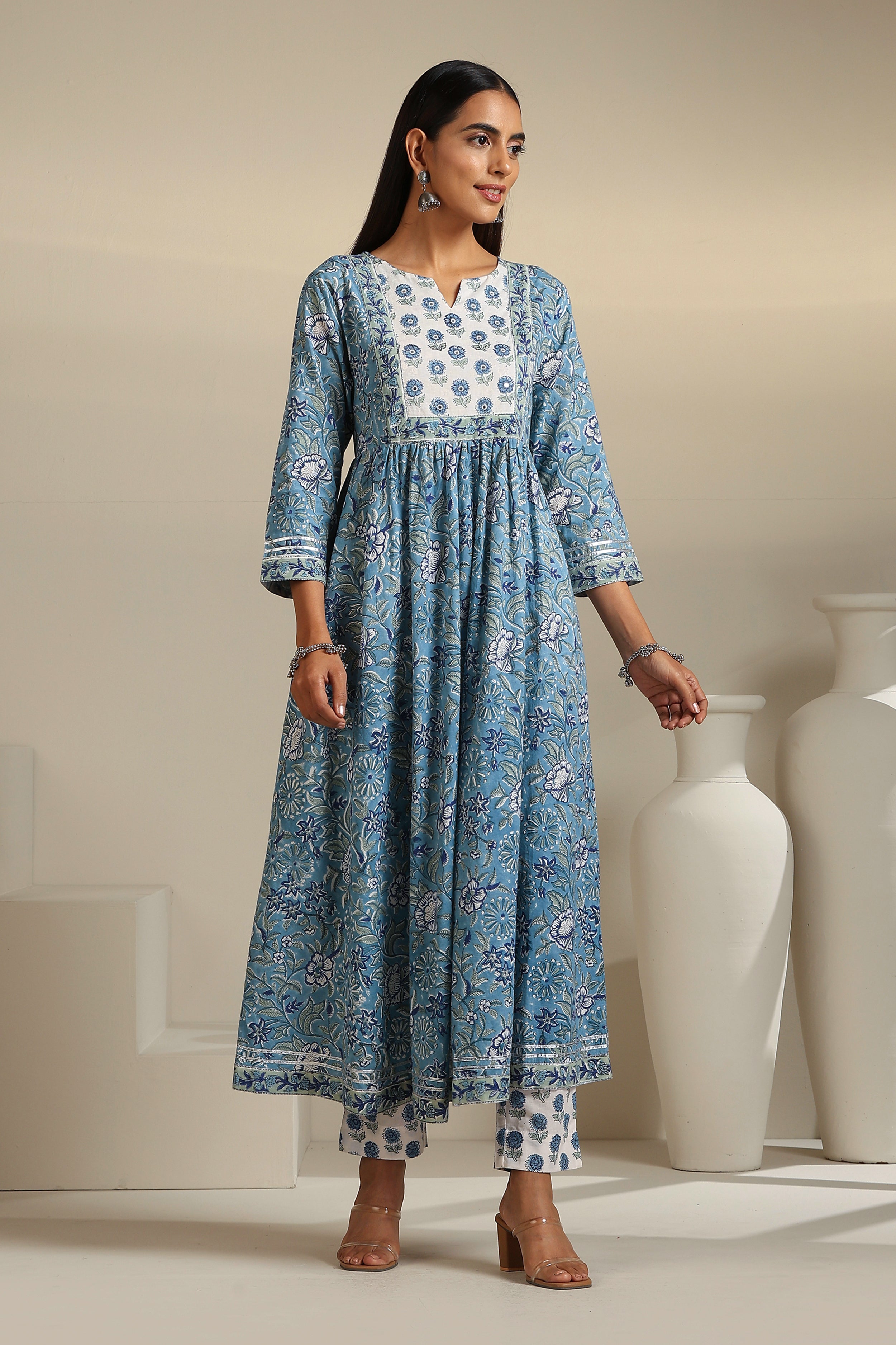 Azure Blue Mirrorwork Anarkali Set of 3