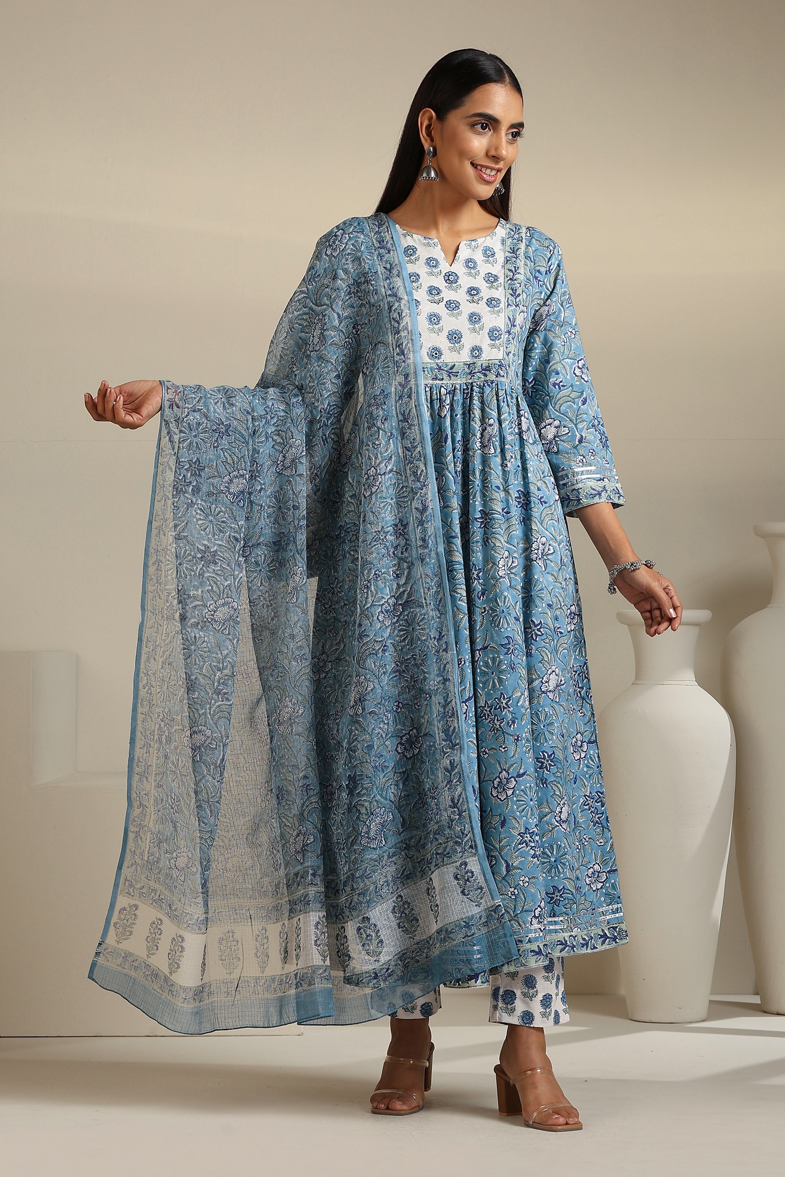 Azure Blue Mirrorwork Anarkali Set of 3
