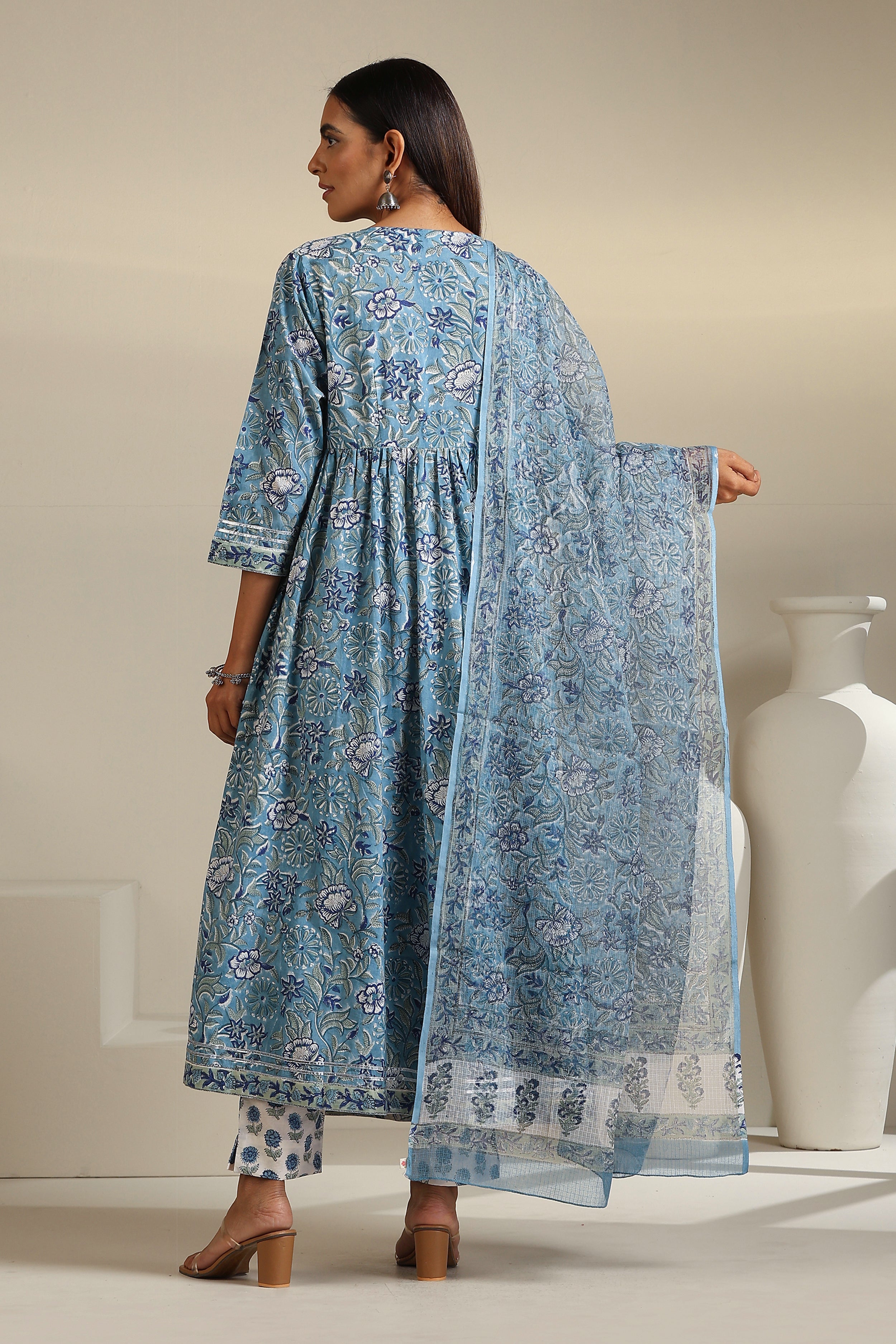 Azure Blue Mirrorwork Anarkali Set of 3