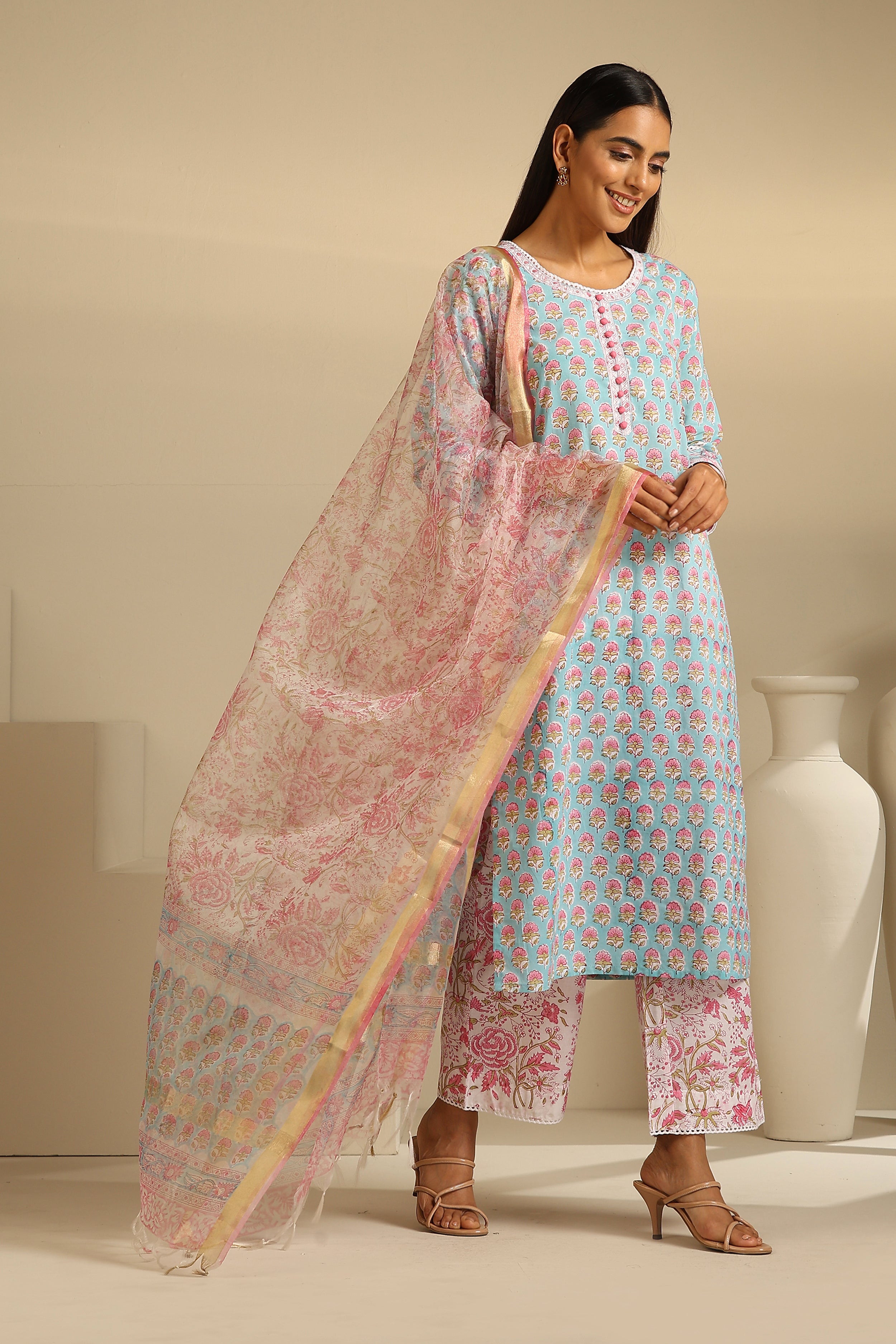Cerulean Blue Embroidered Kurta Set of 3