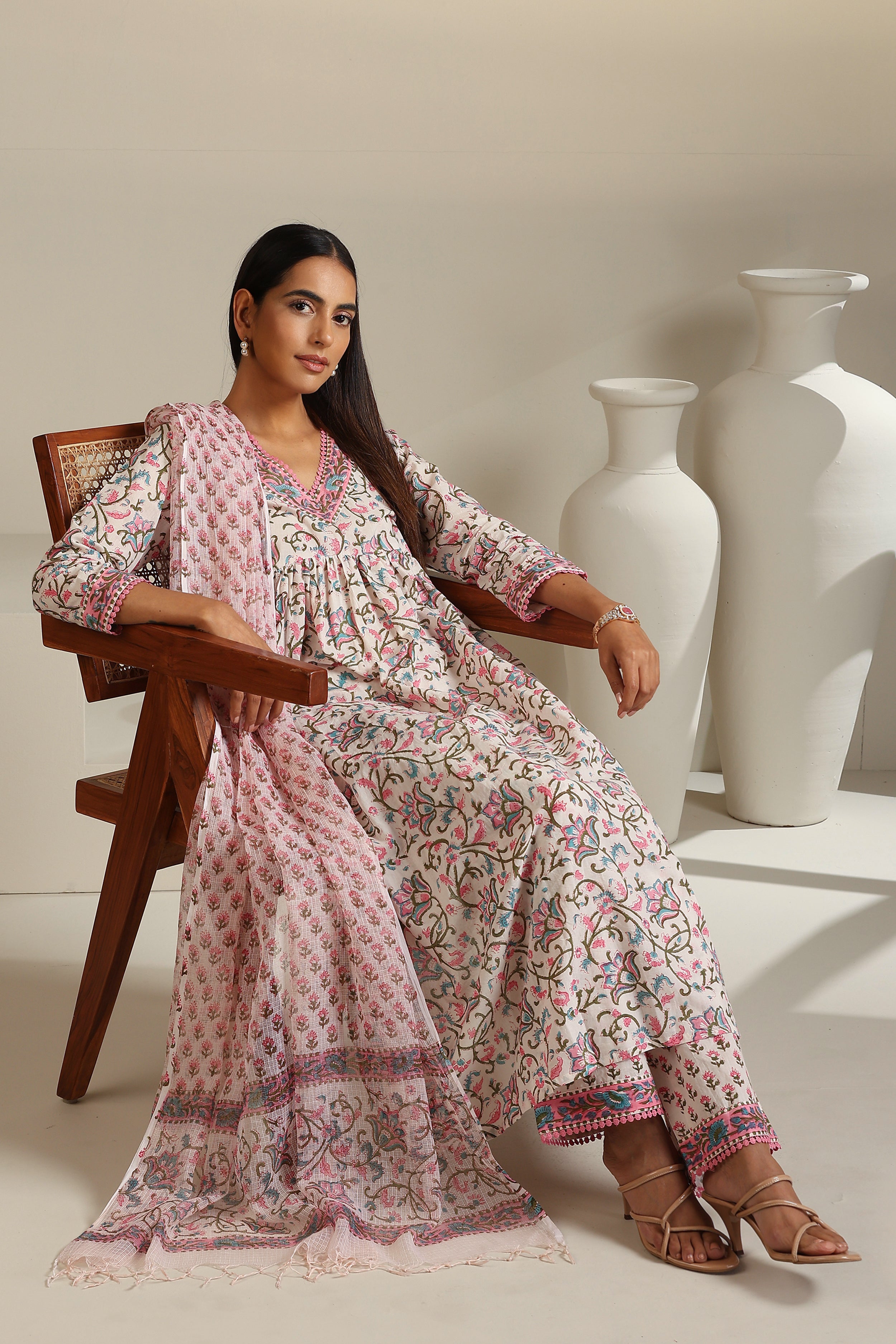 Pink Hydrangea Embroidered Kurta Set of 3