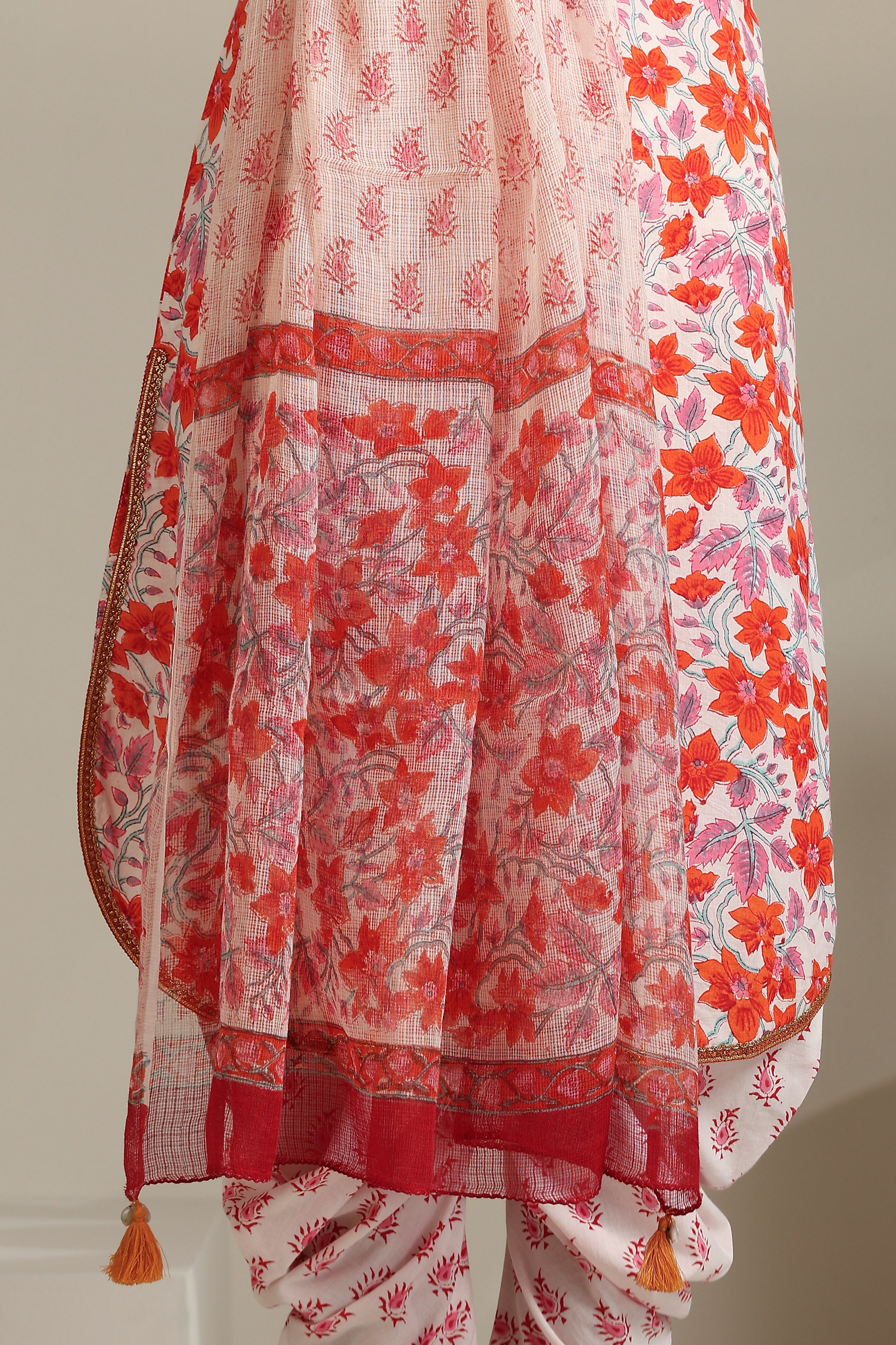 Tangerine Floral Kurta Set of 3