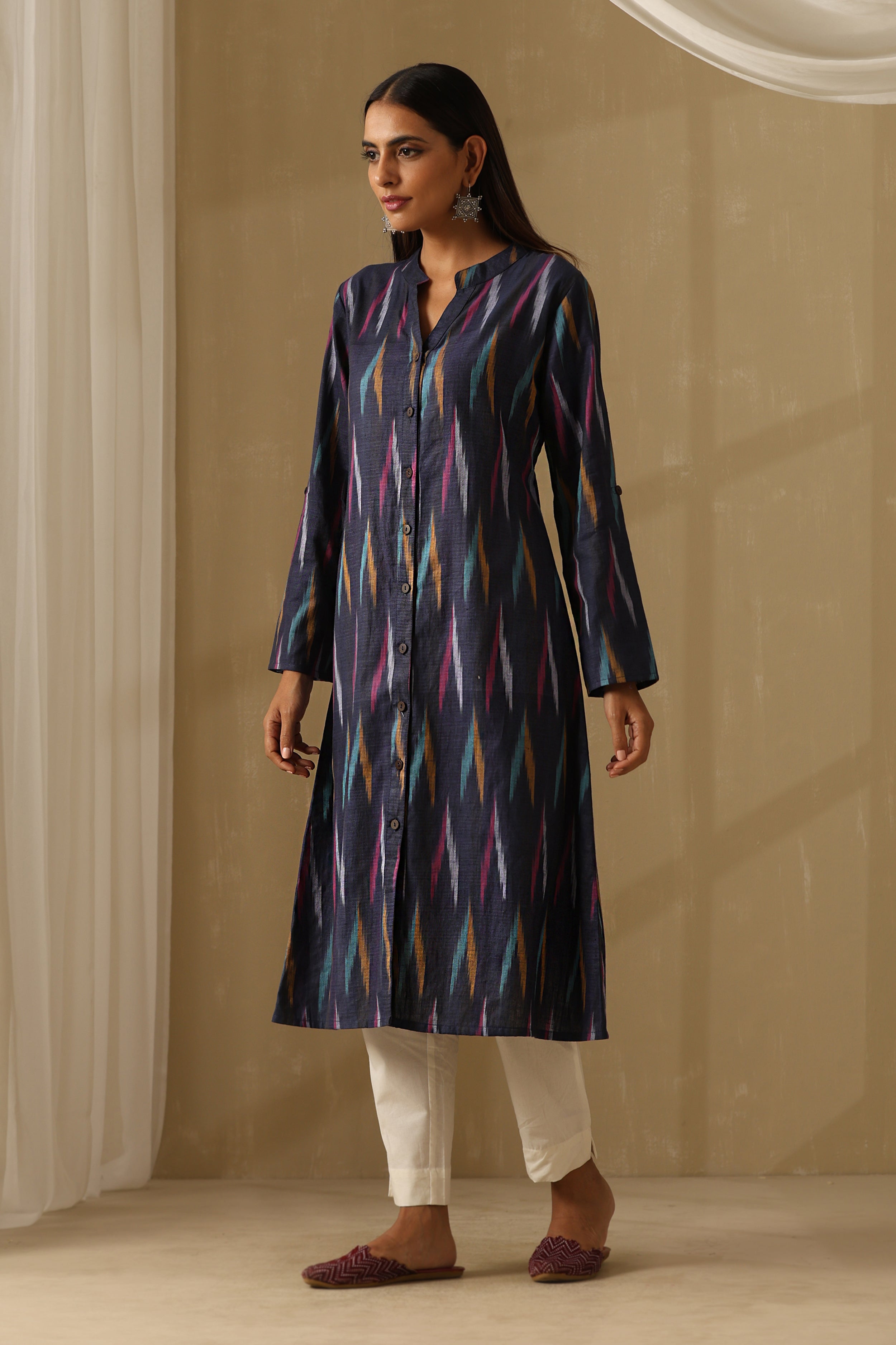 Kyanite Navy Multicolored Ikat Handloom Cotton Kurta Set of 2
