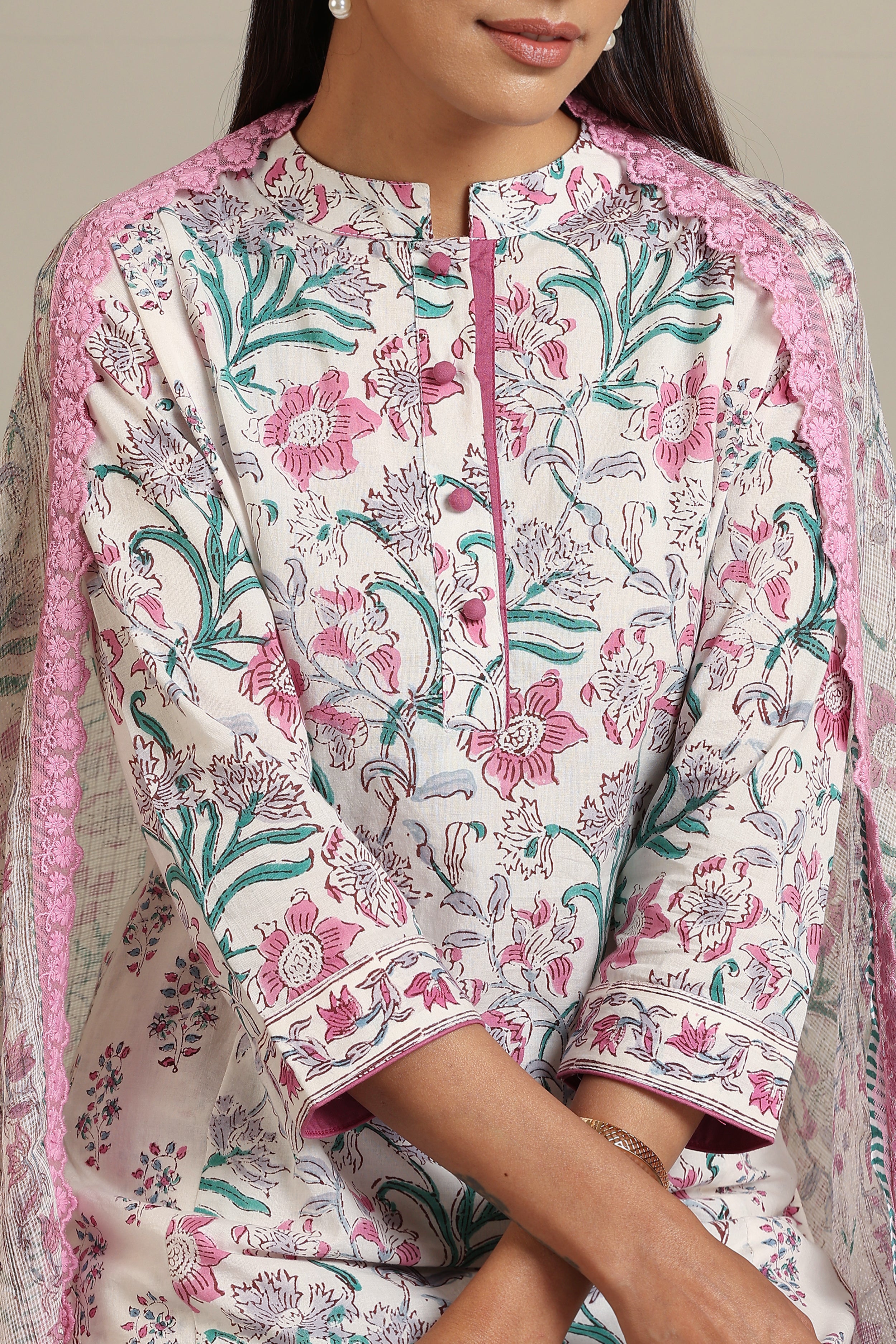 Purple Hibiscus Floral Kurta Set of 3