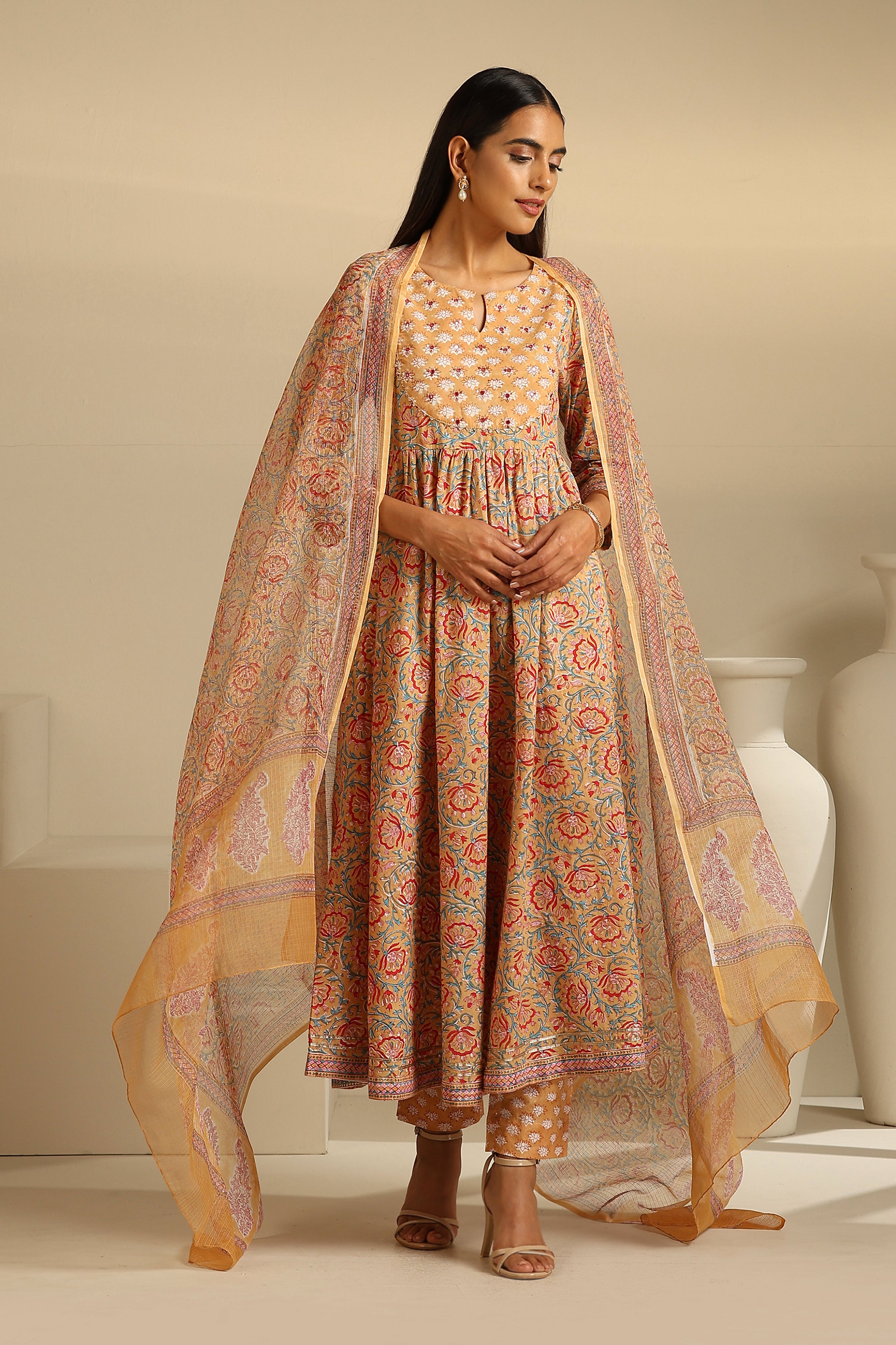 Mustard Aria Embroidered Anarkali Set of 3