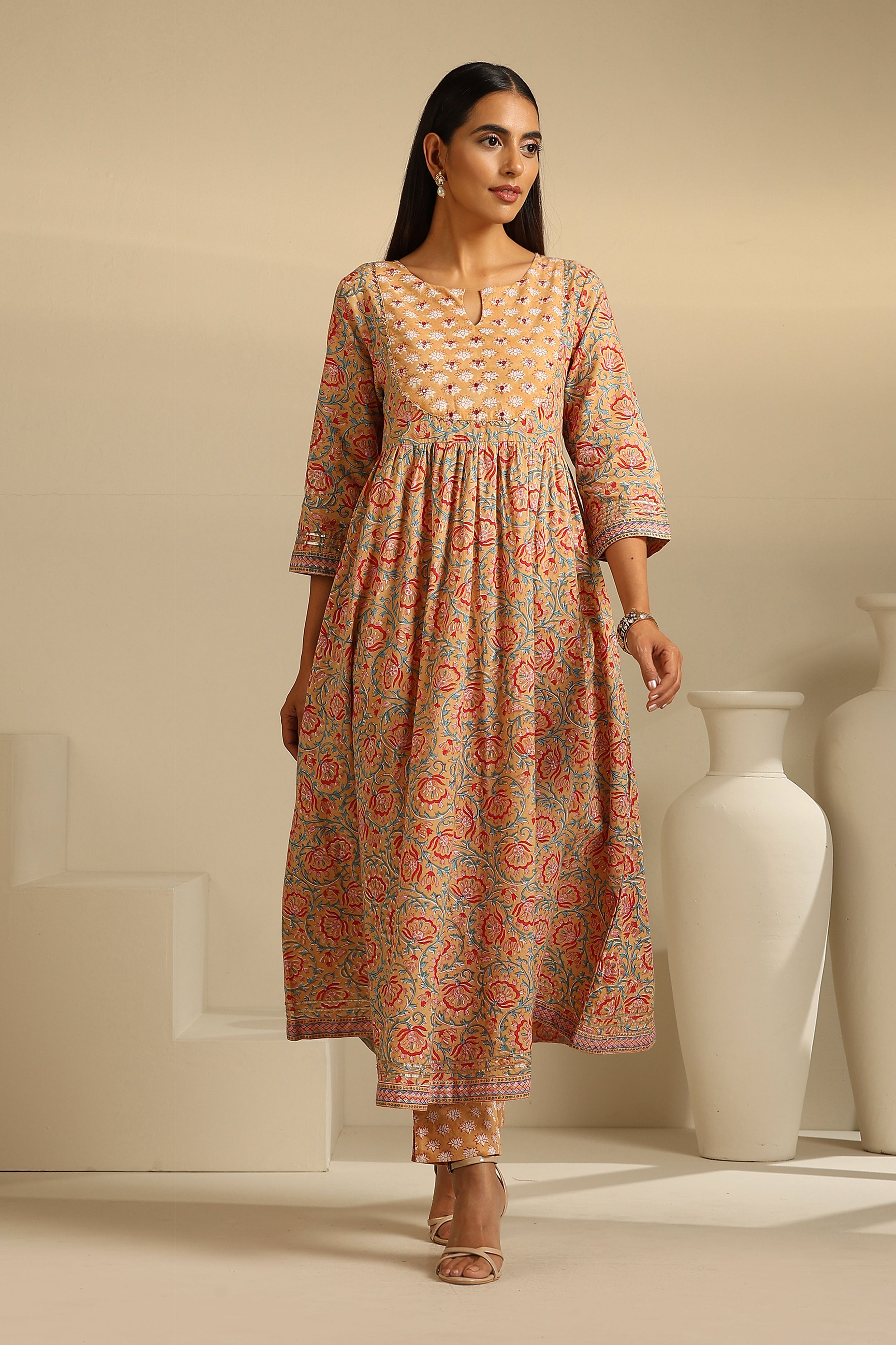 Mustard Aria Embroidered Anarkali Set of 3