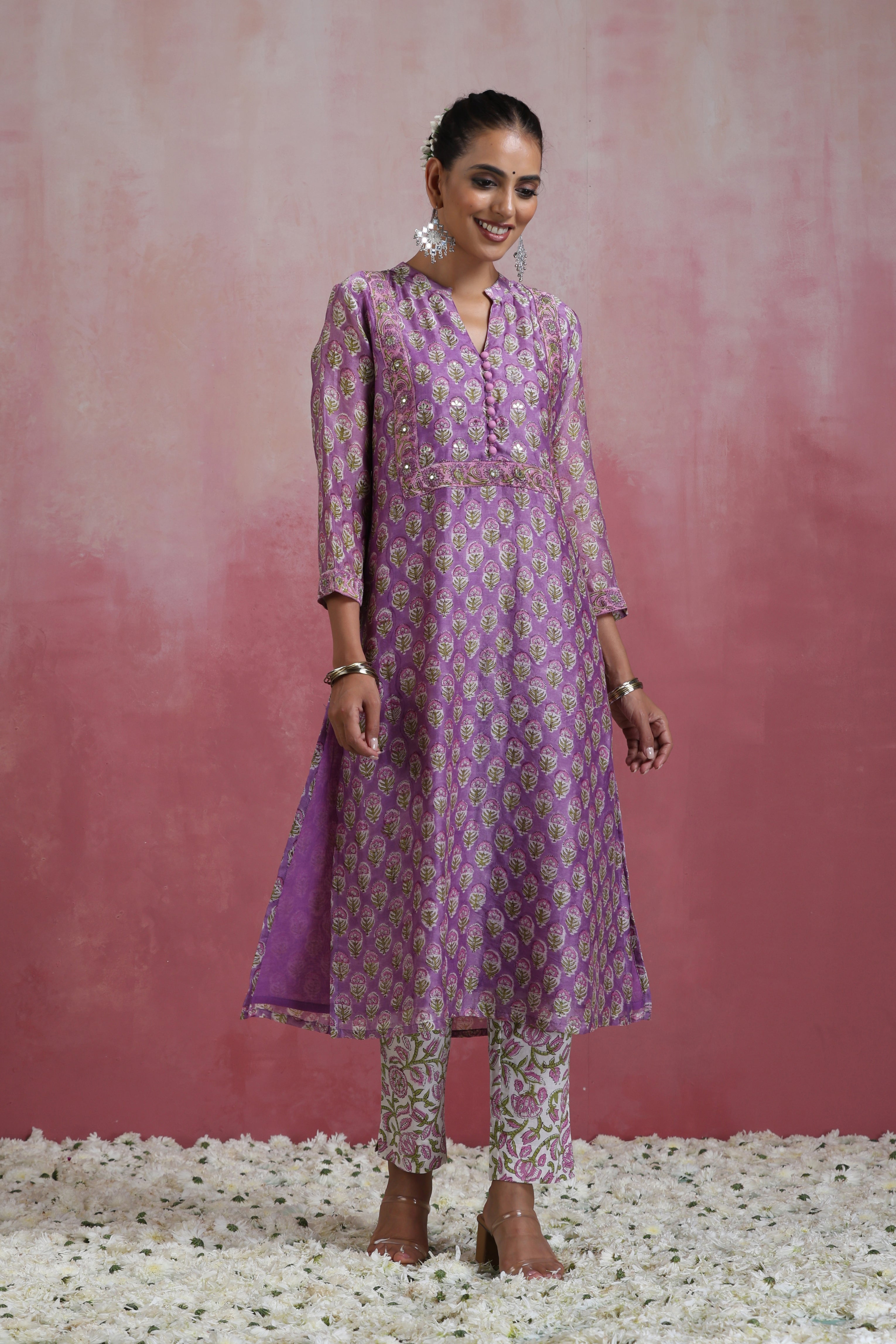 Lilac Lidia Gota Patti Embroidered Chanderi Kurta Set of 3