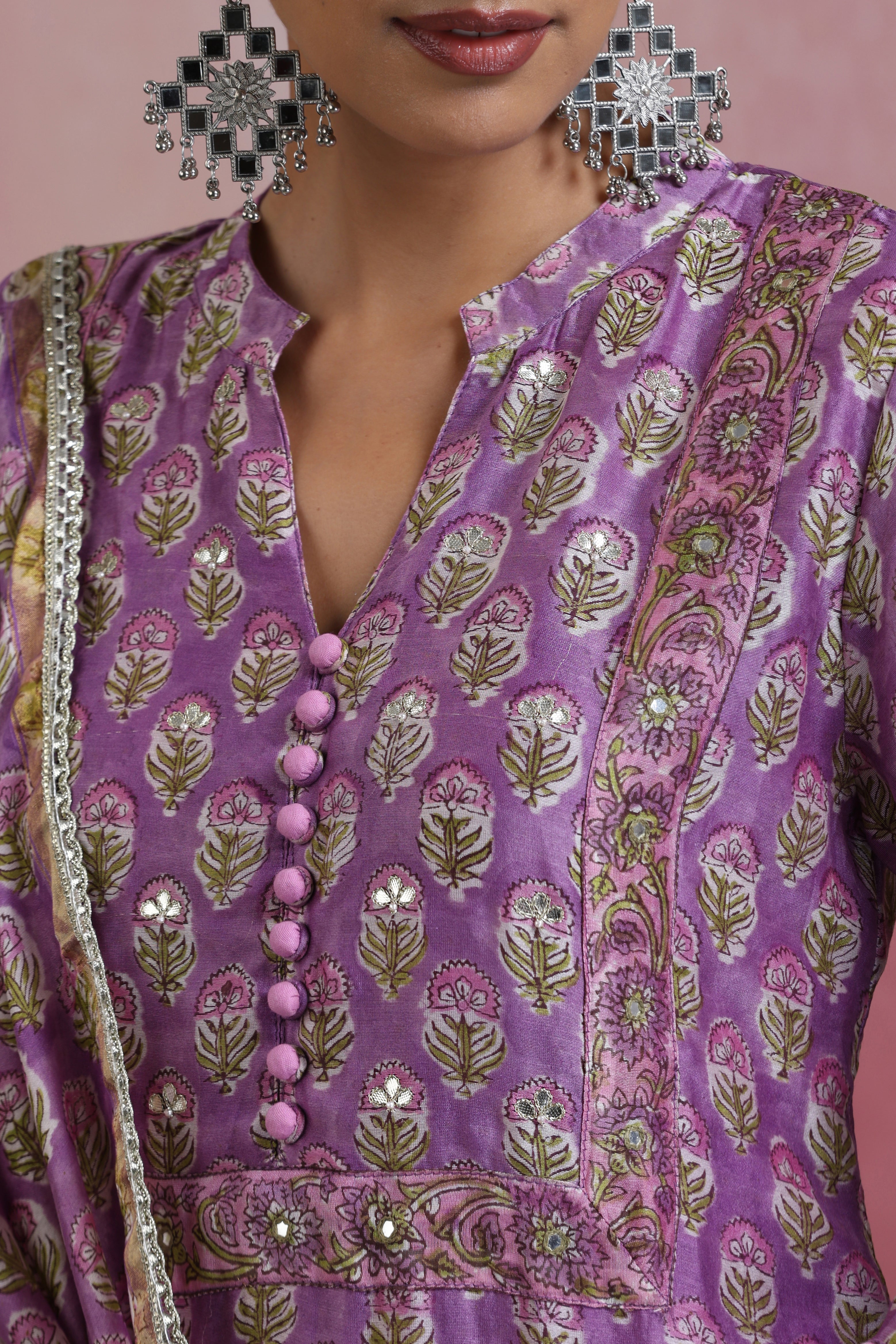 Lilac Lidia Gota Patti Embroidered Chanderi Kurta Set of 3