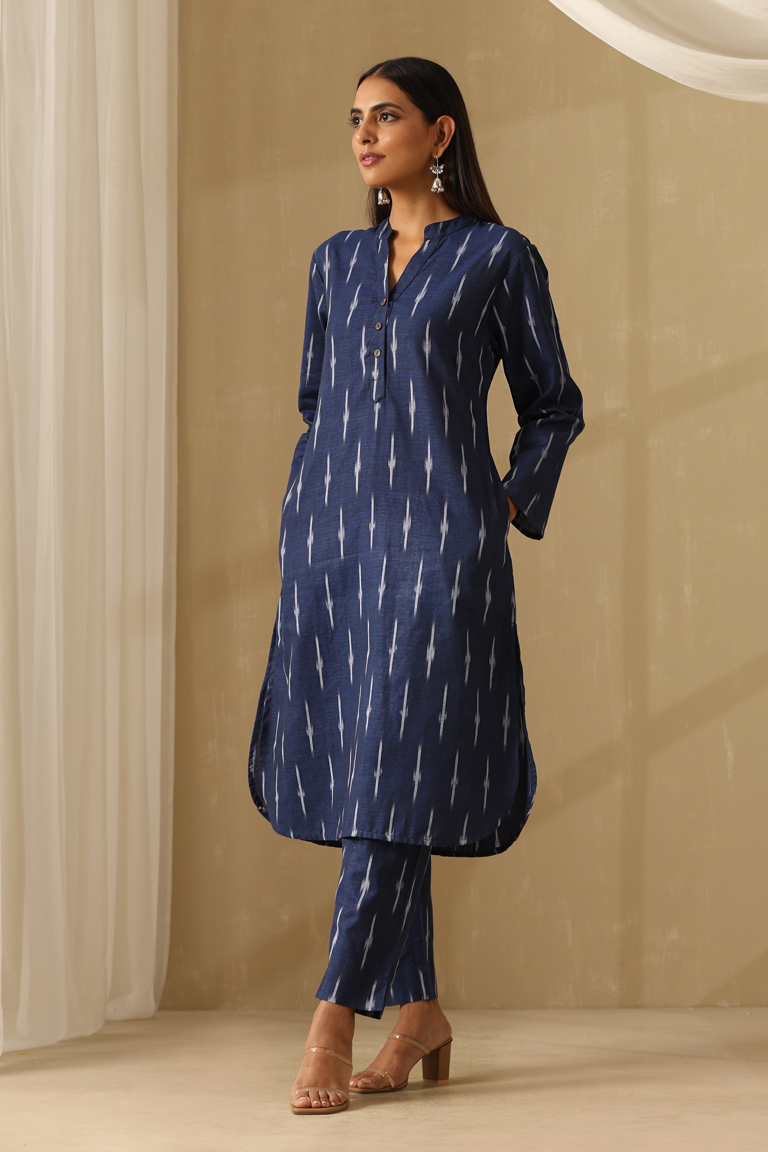 Ceylon Navy Ikat Handloom Cotton Kurta Set of 2