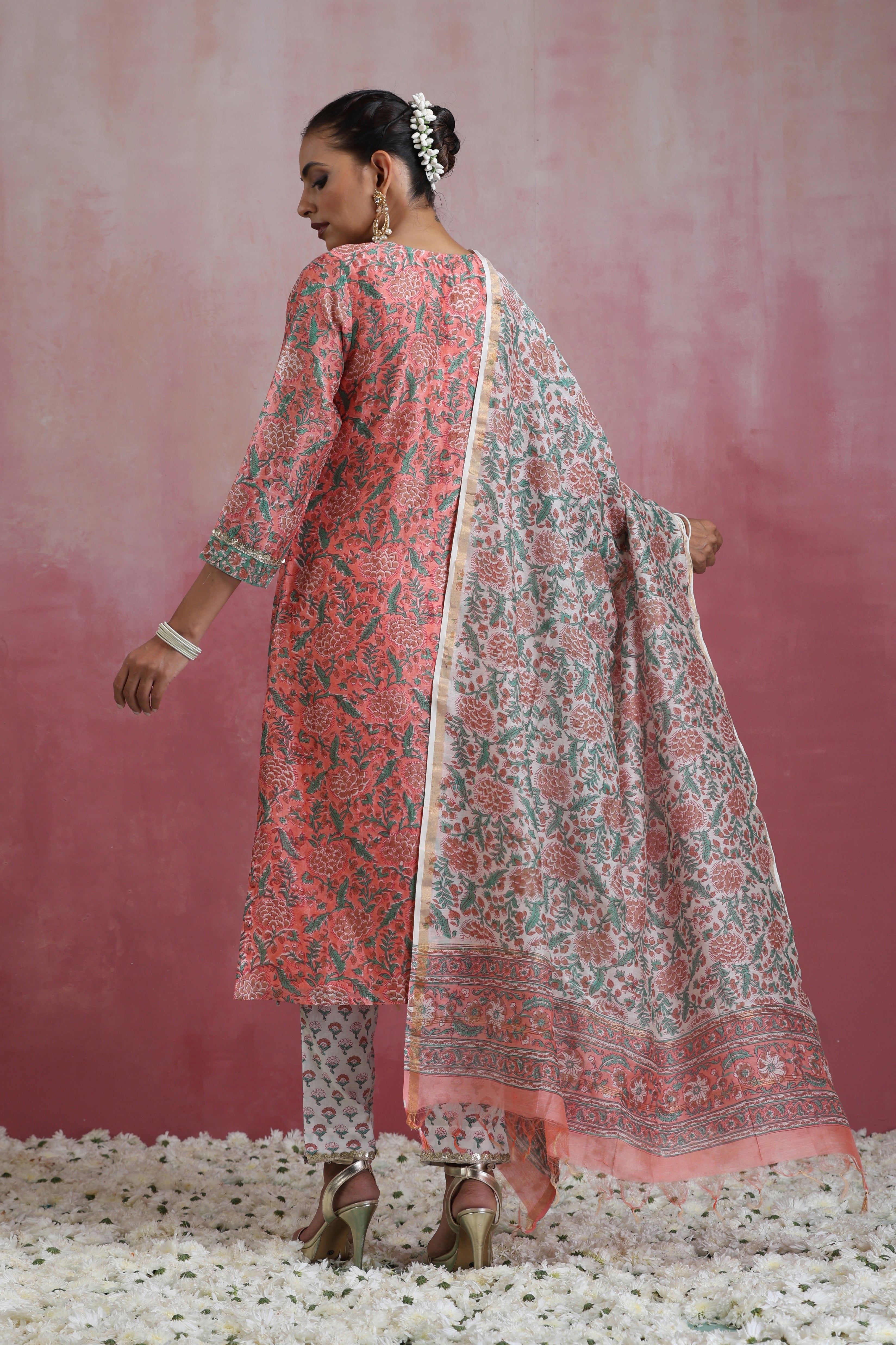 Peach Perry Chanderi Kurta Set of 3