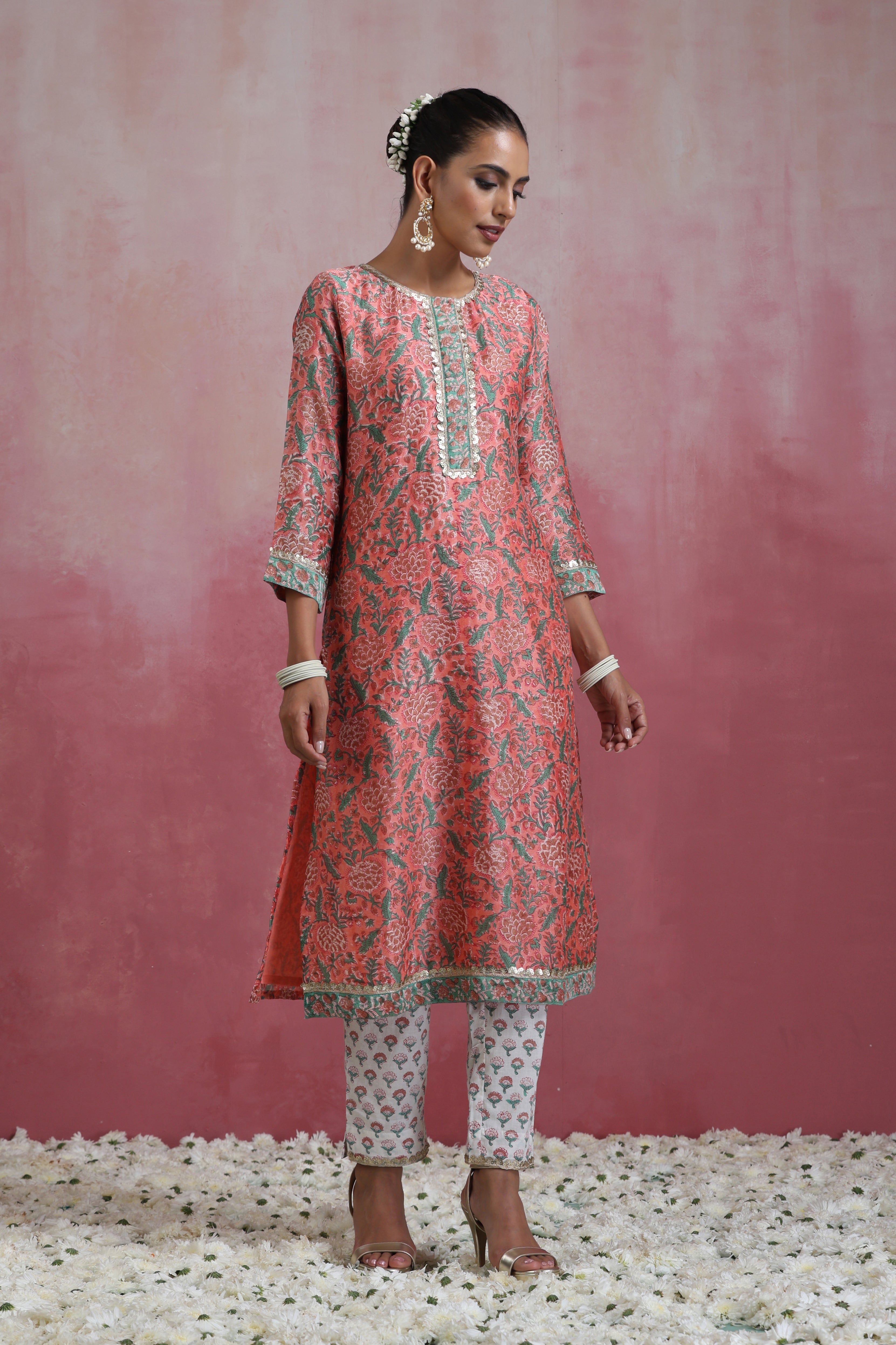 Peach Perry Chanderi Kurta Set of 3