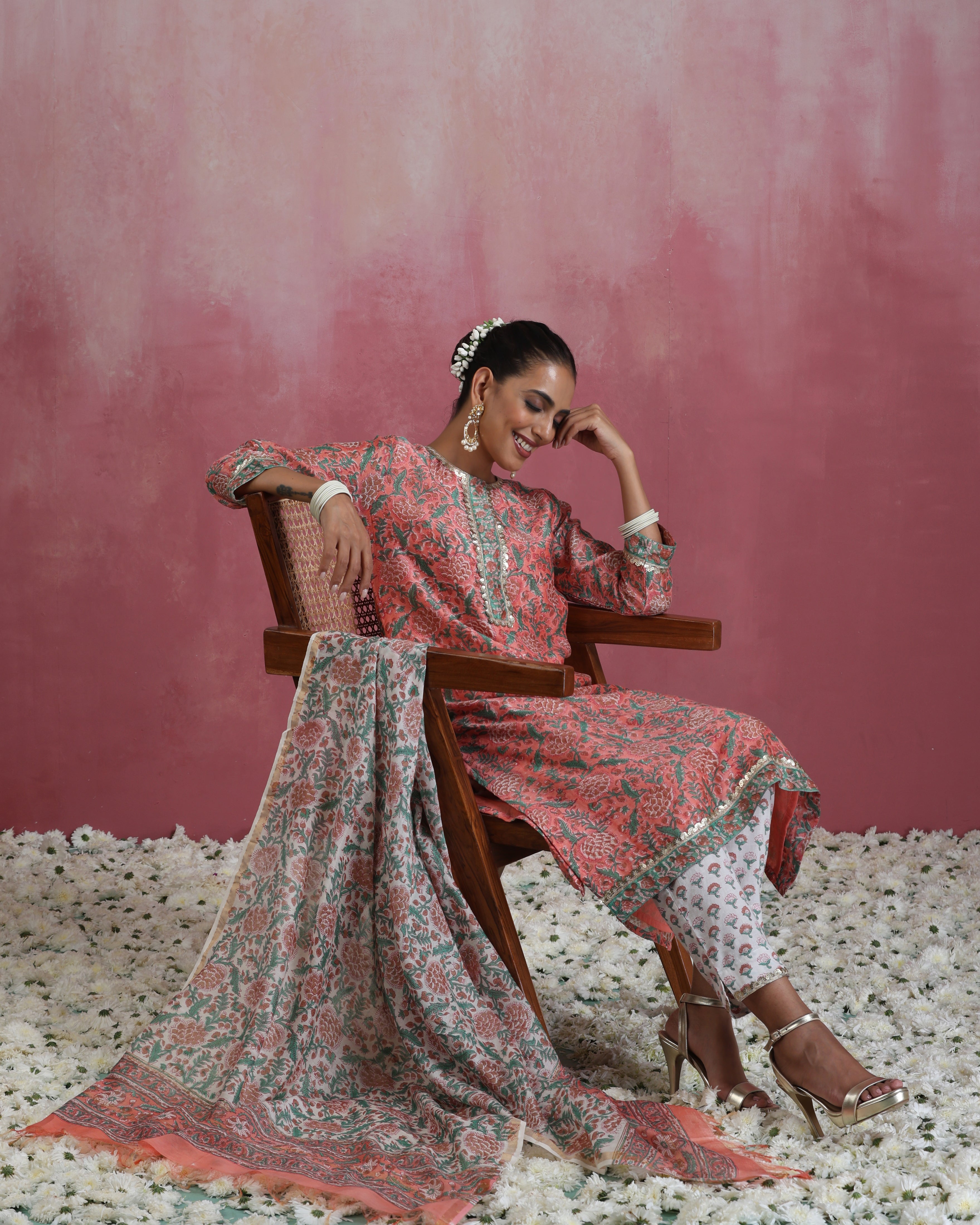 Peach Perry Chanderi Kurta Set of 3