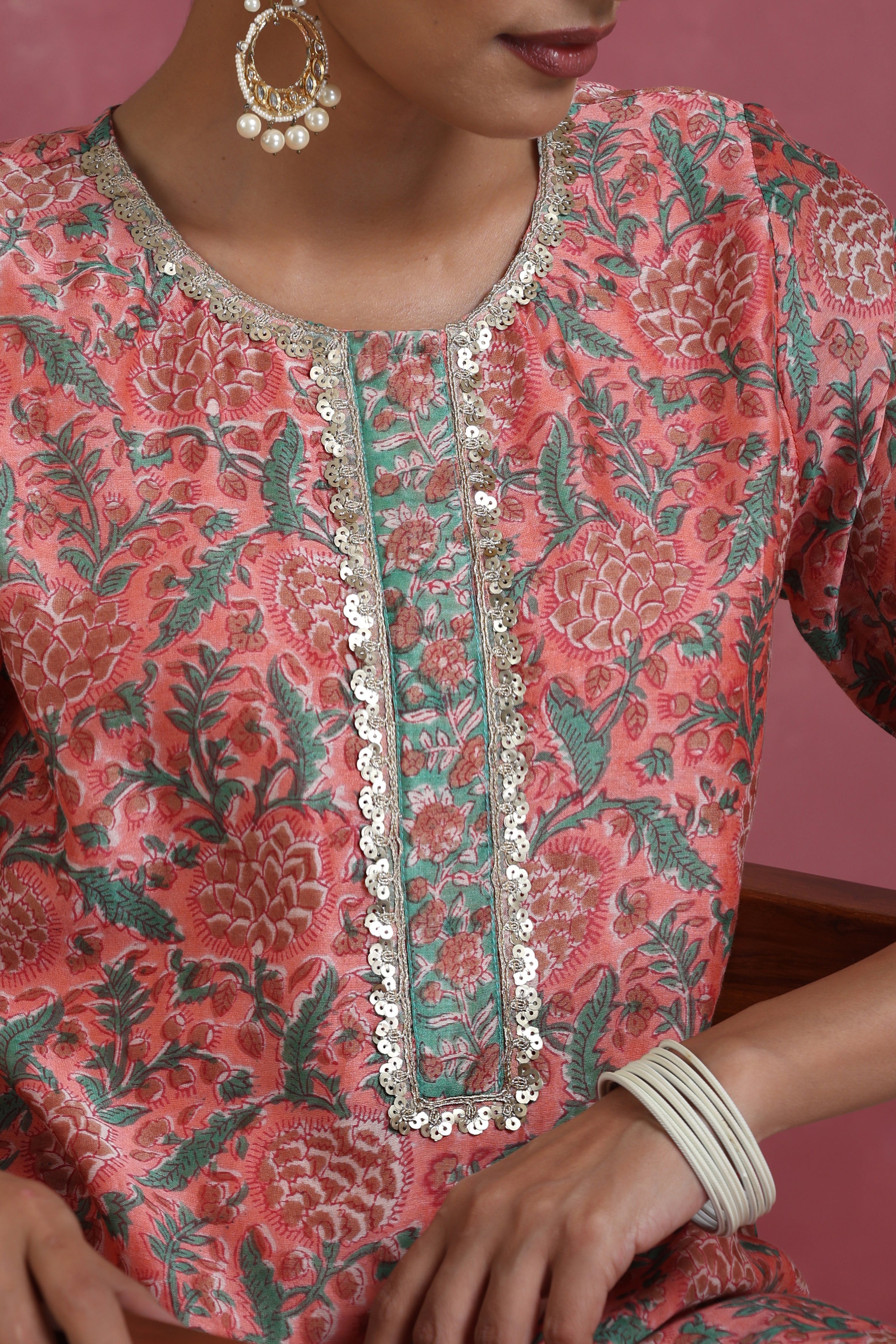 Peach Perry Chanderi Kurta Set of 3