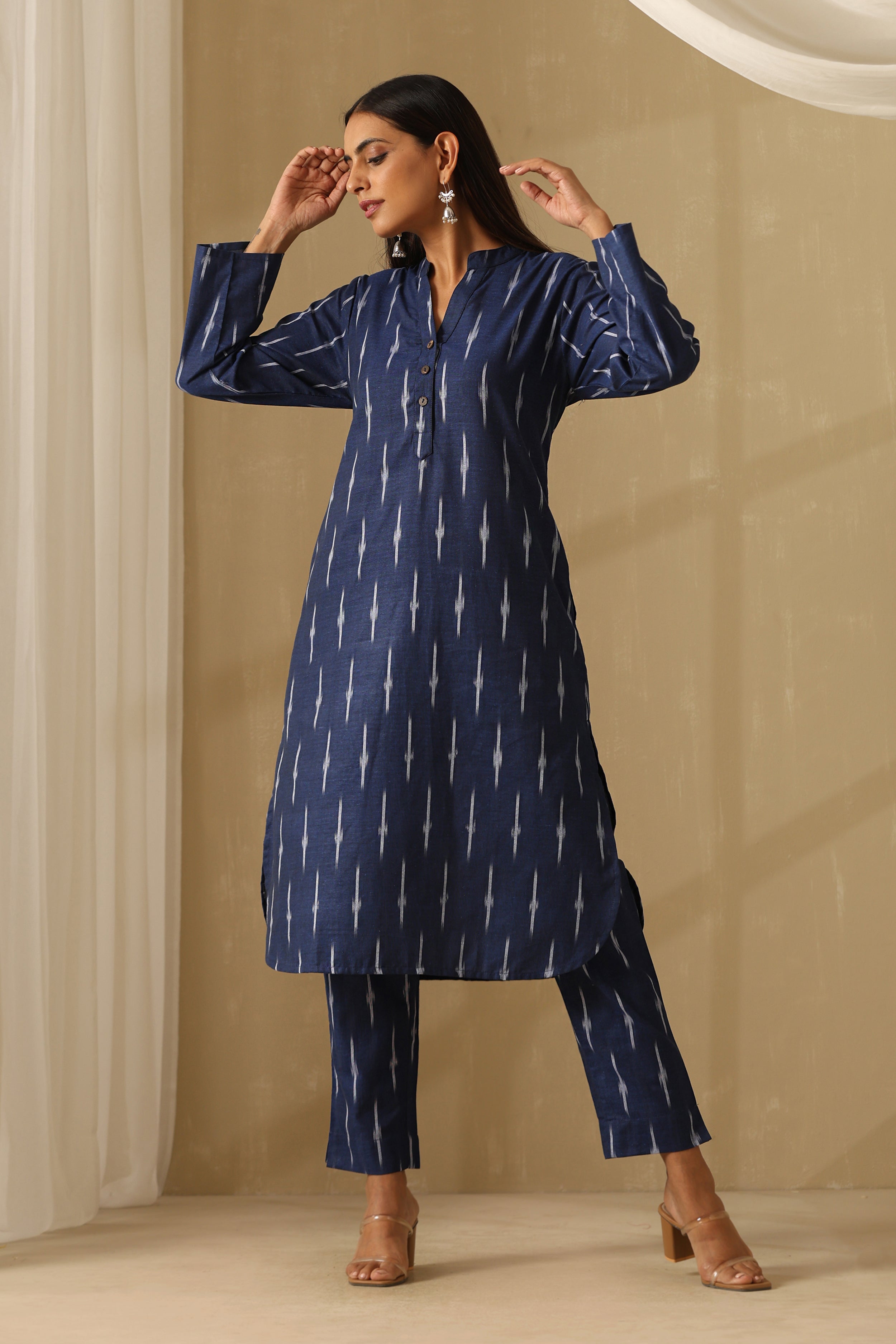 Ceylon Navy Ikat Handloom Cotton Kurta Set of 2
