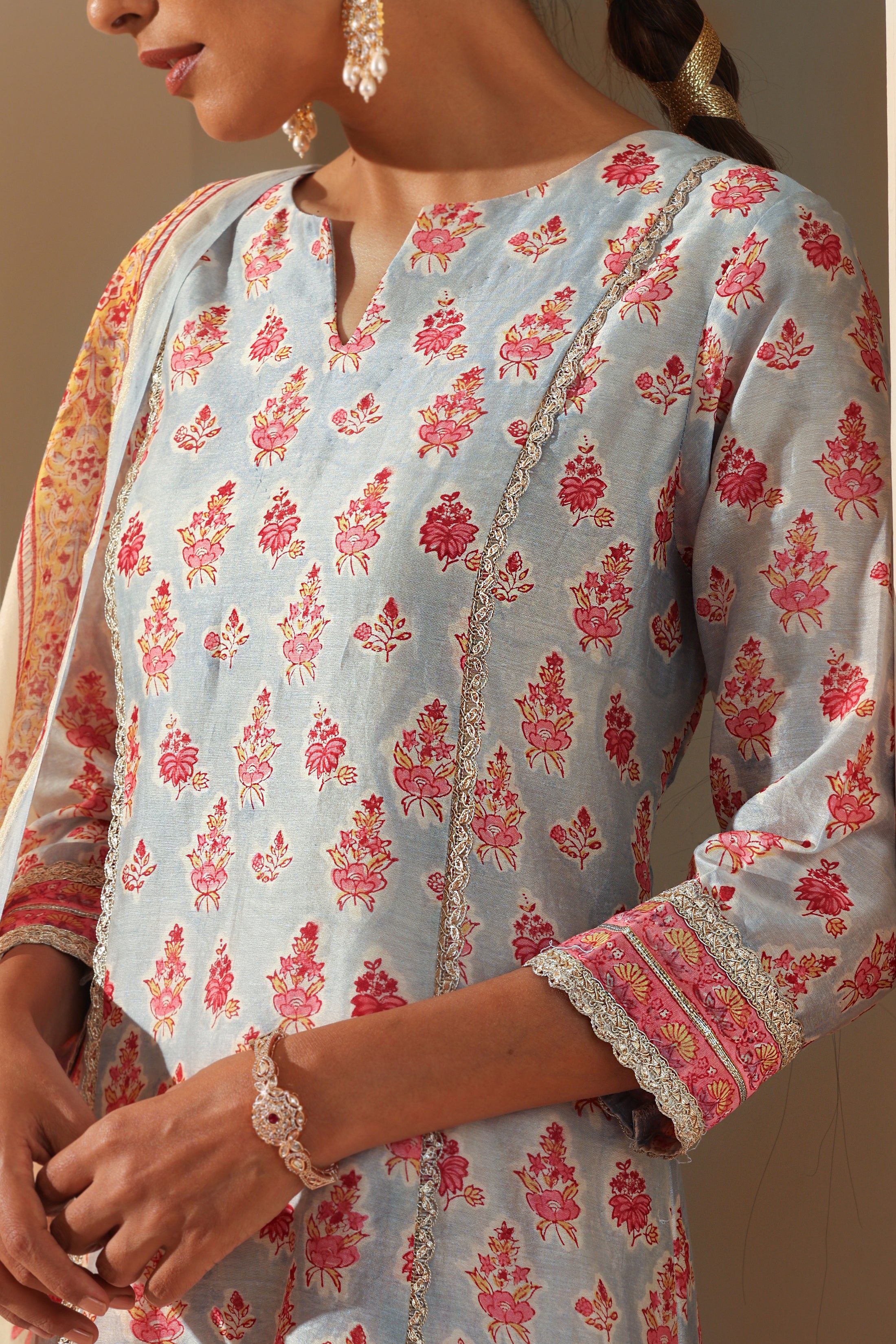 Calla Blue Chanderi Kurta Set of 3