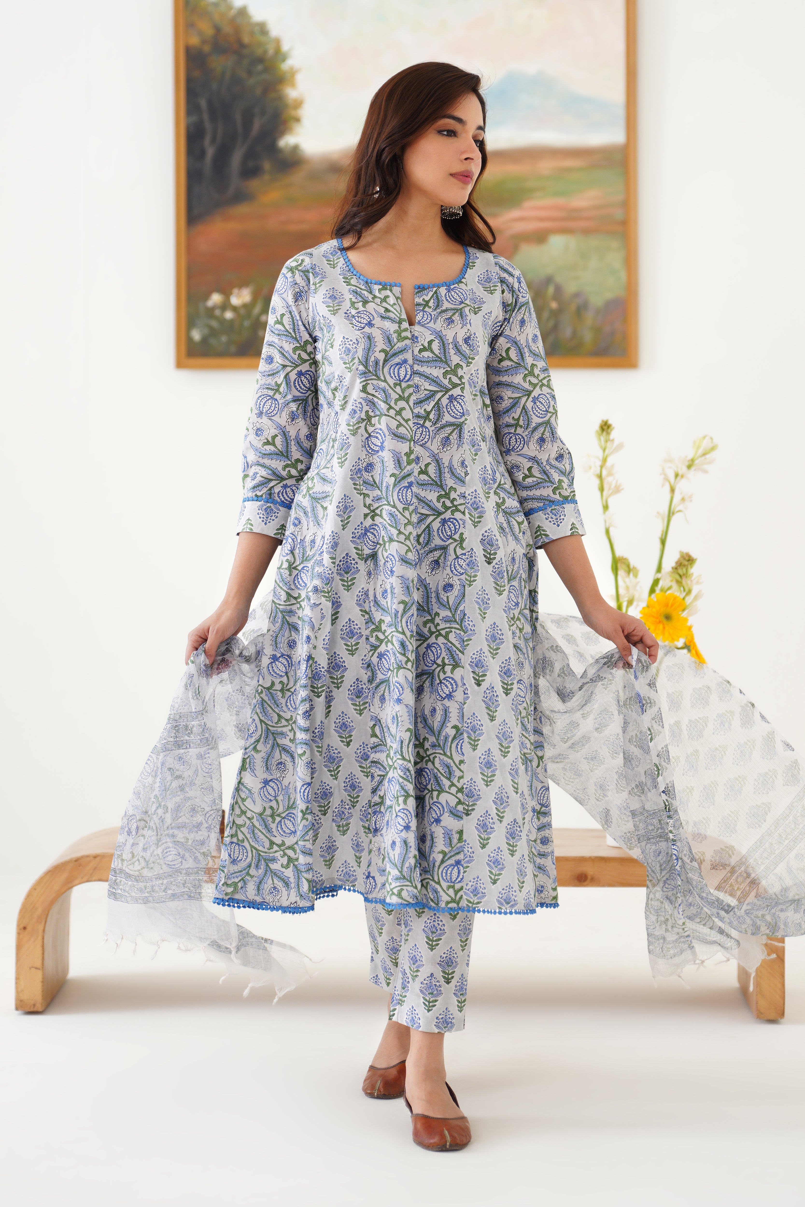 Blue Freesia Kalidaar Anarkali Set of 3