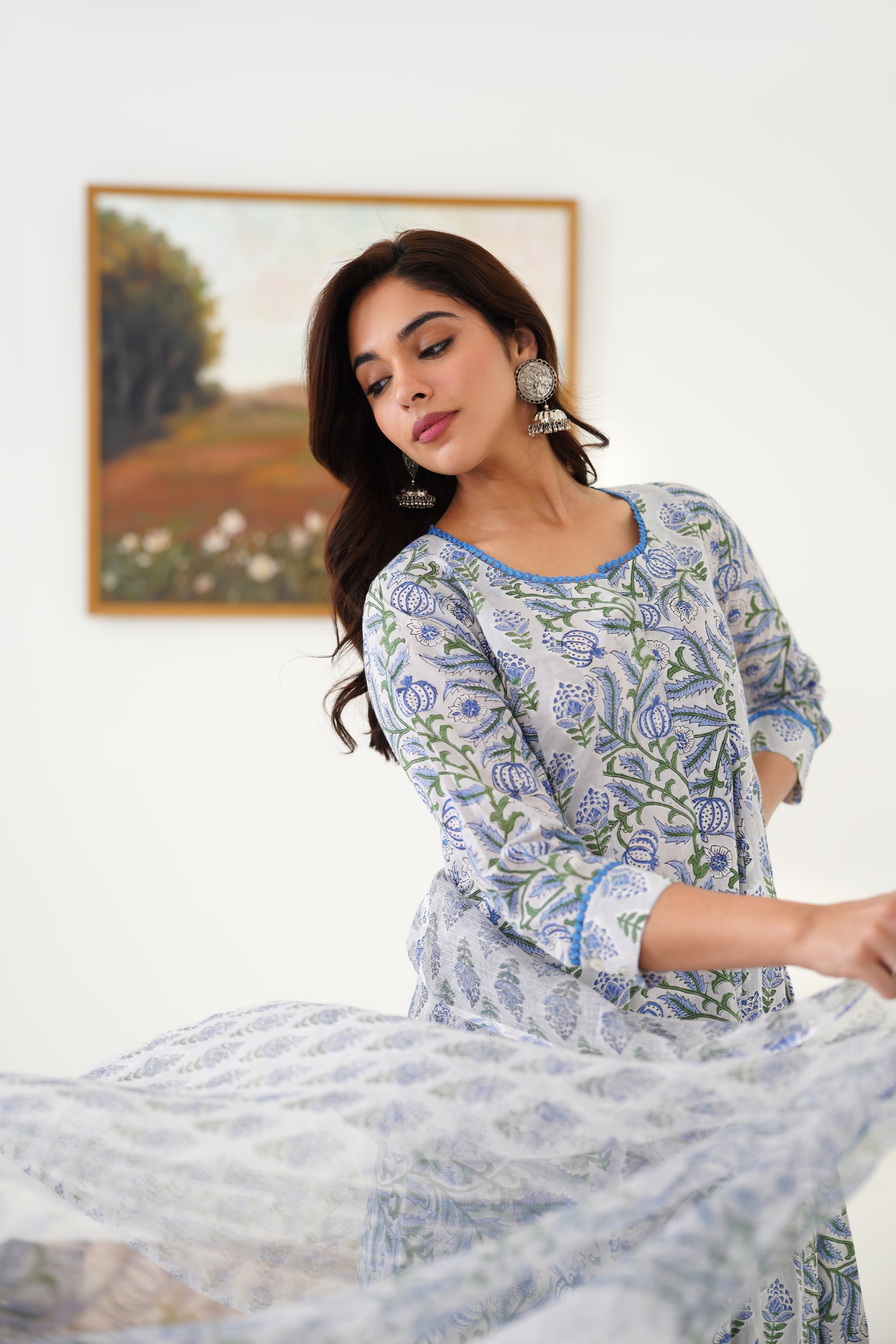 Blue Freesia Kalidaar Anarkali Set of 3