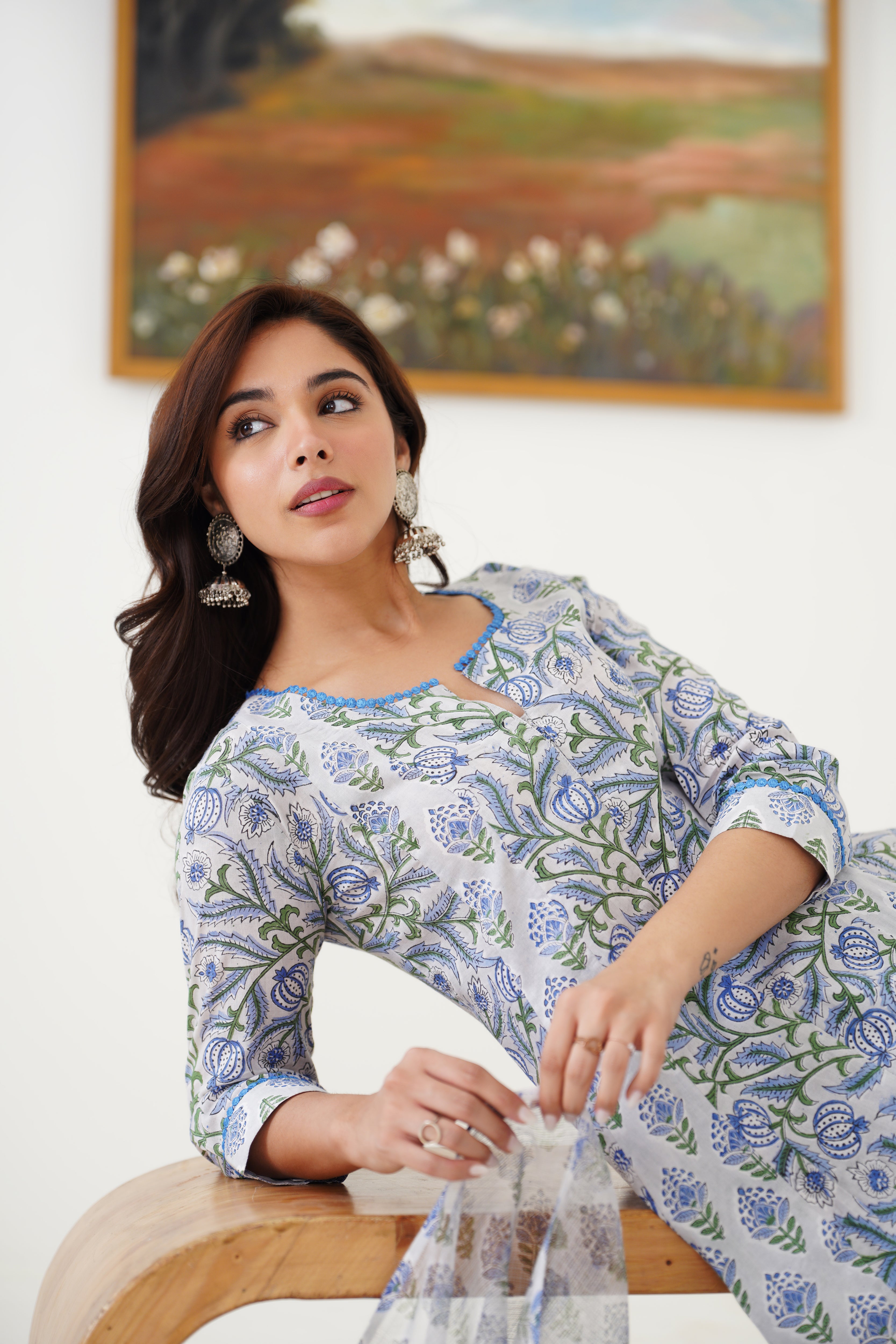 Blue Freesia Kalidaar Anarkali Set of 3