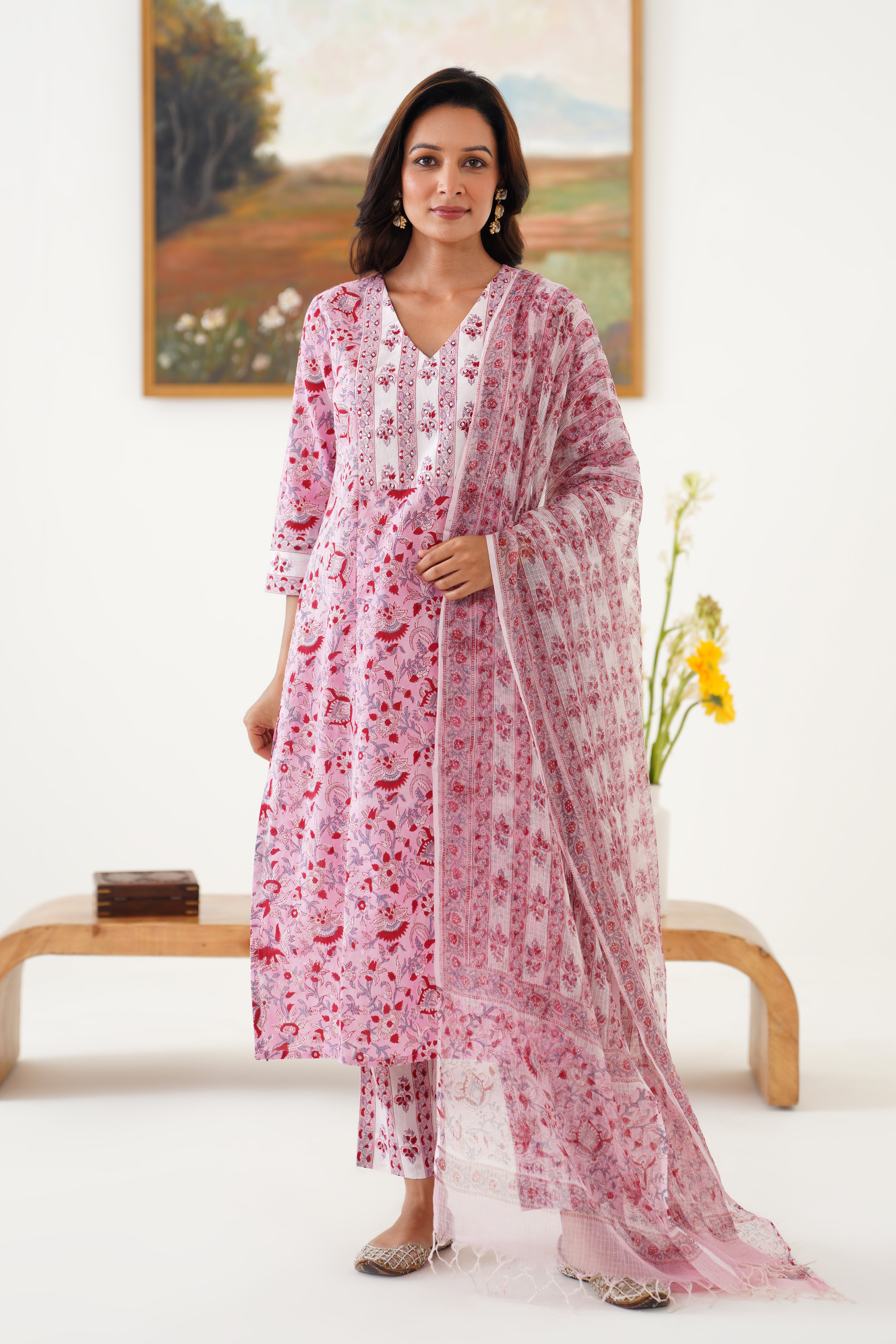 Pink Fiona Embroidered Kurta Set of 3