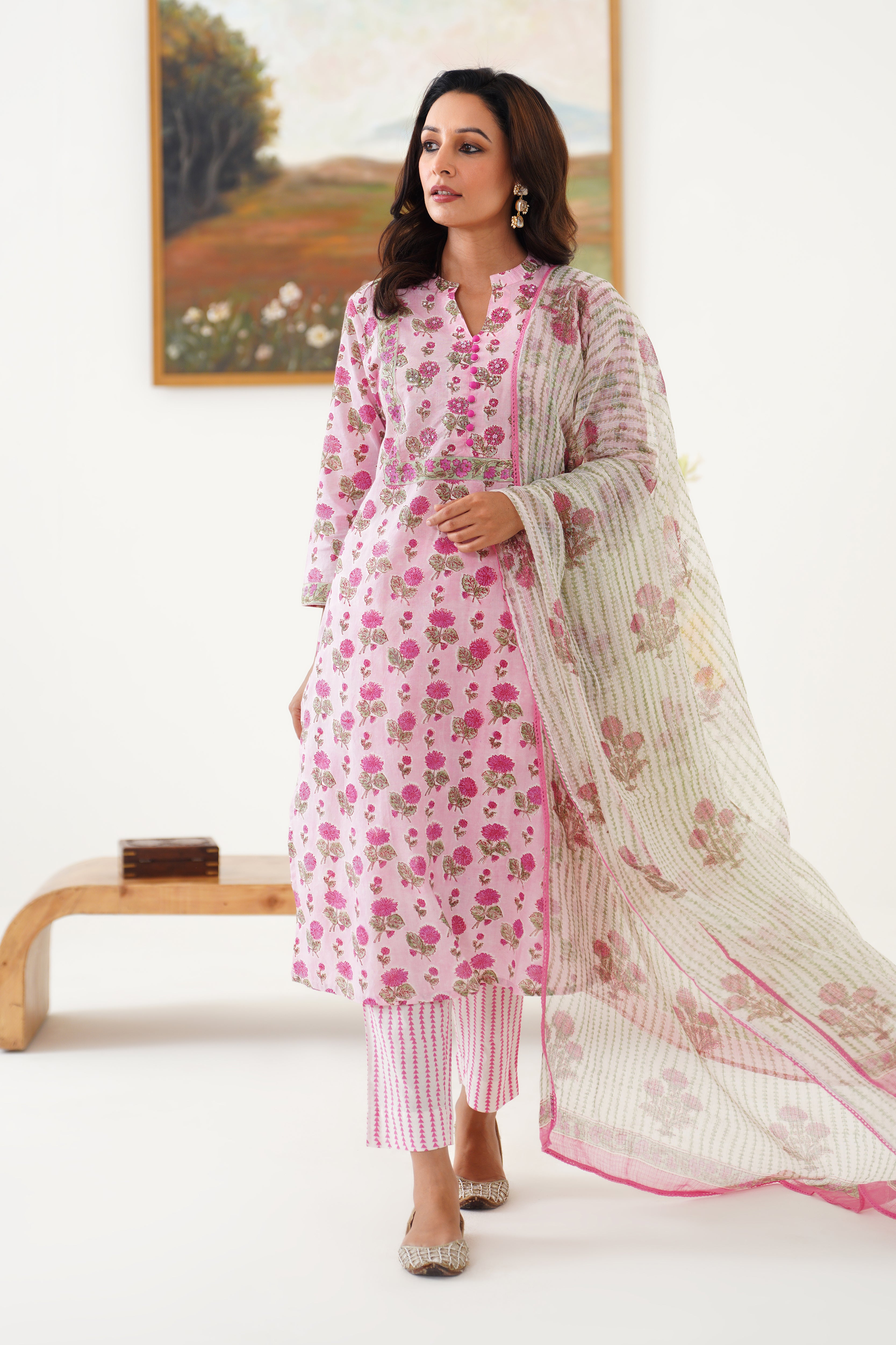 Pink Hayley Embroidered Kurta Set of 3