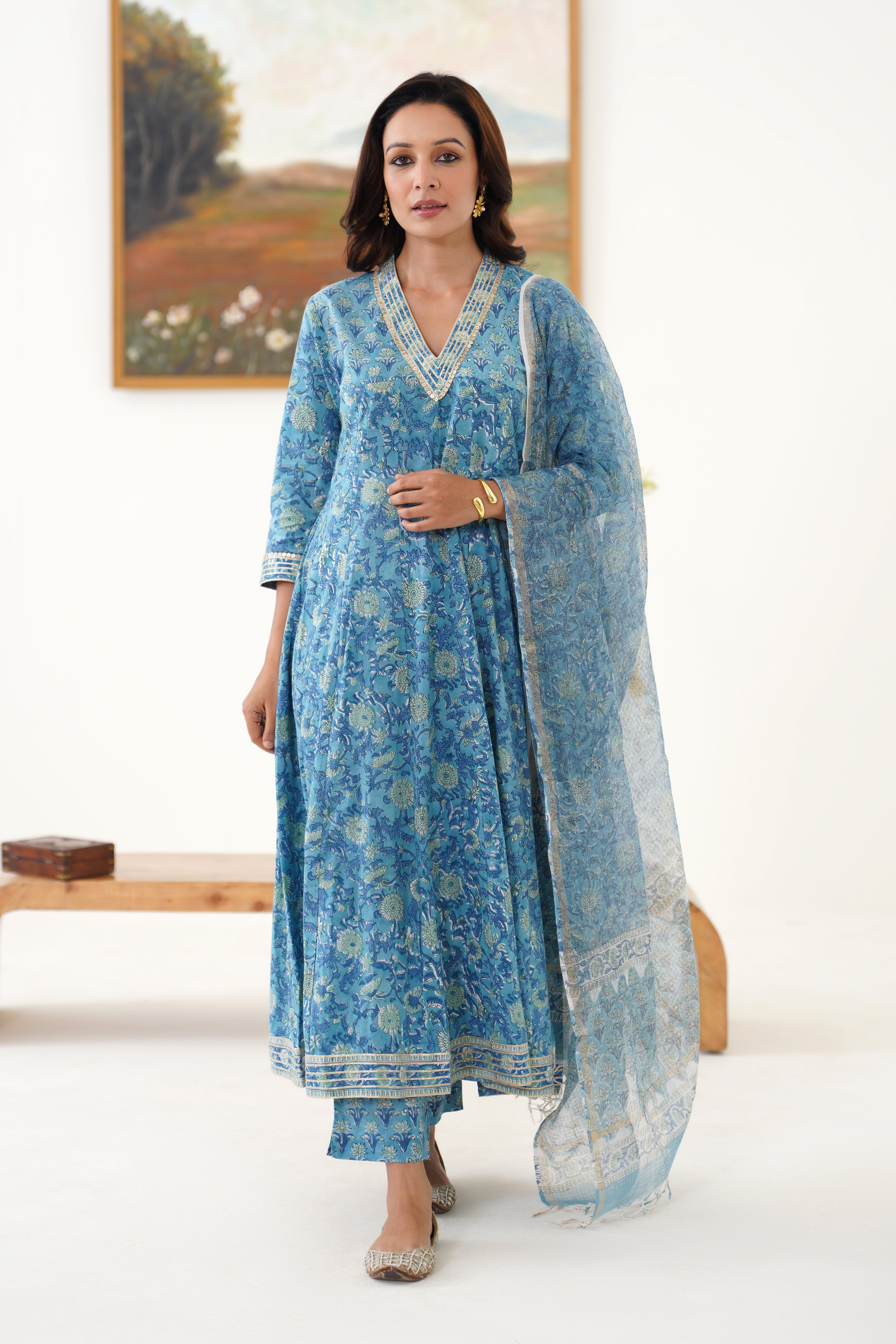 Blue Daphne Kalidaar Anarkali Set of 3