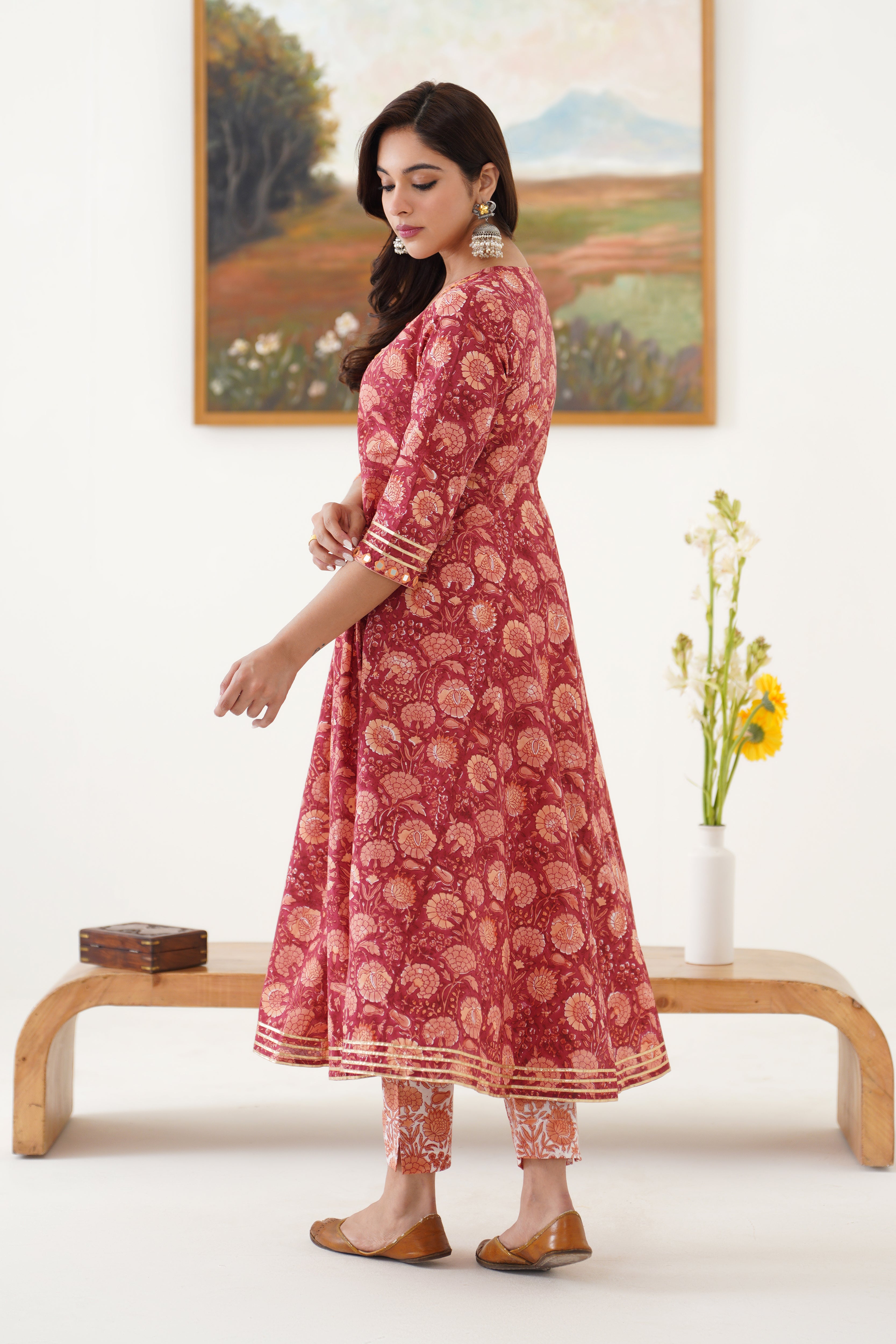 Red Valentina Mirrorwork Anarkali Set of 3