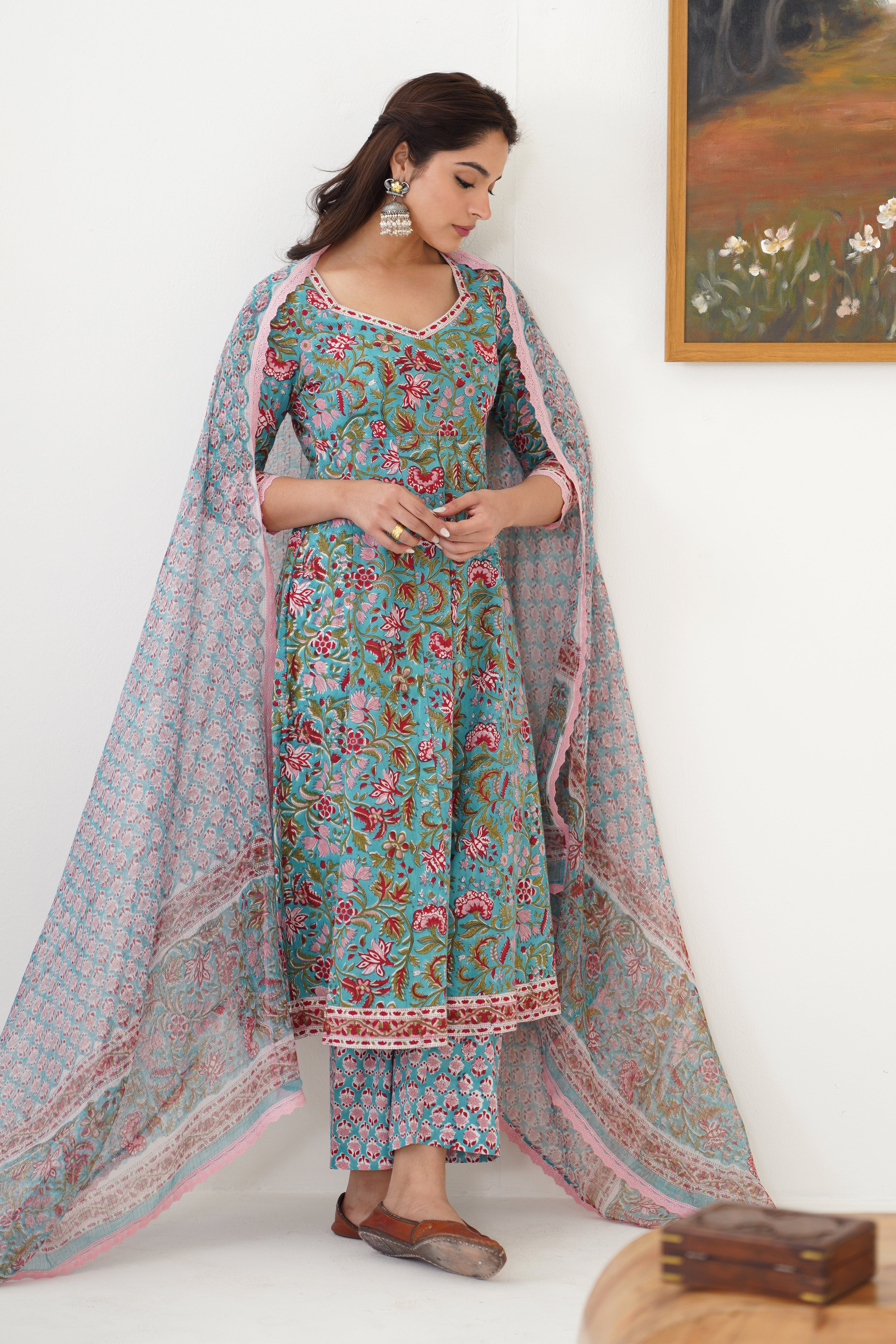 Blue Edith Anarkali Set of 3