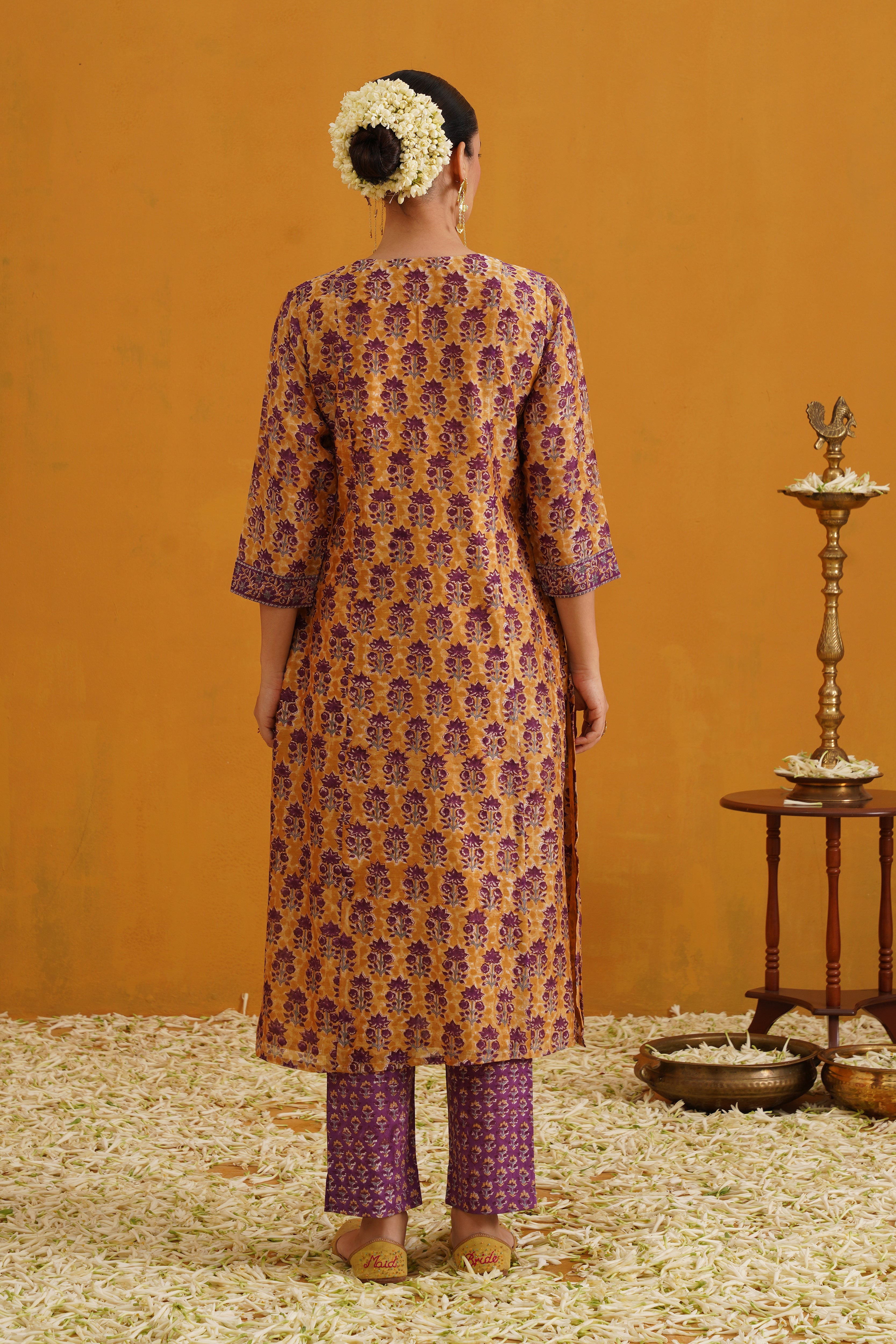 Mustard Molly Embroidered Chanderi Kurta Set of 3