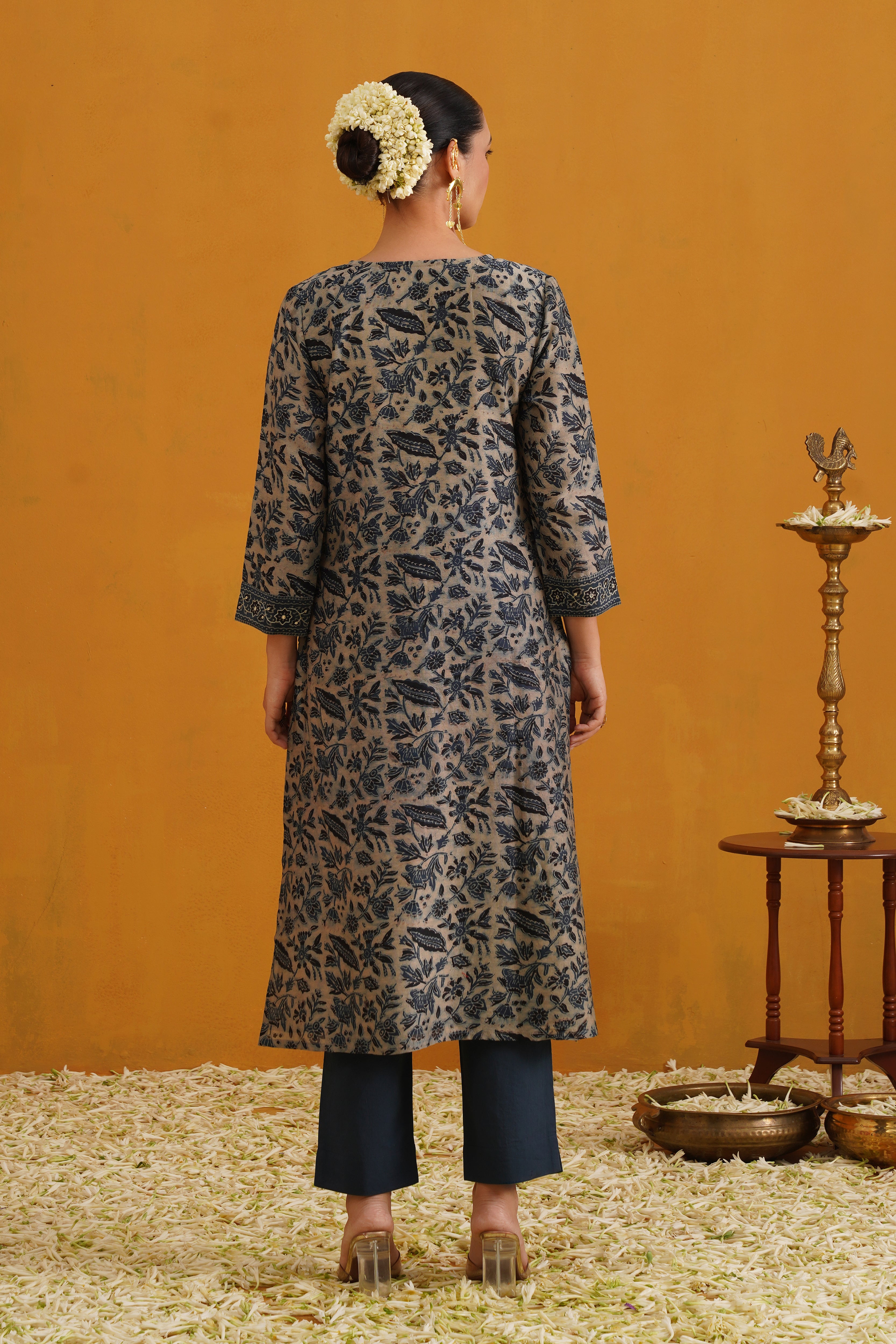 Blue Shirley Kalamkari Embroidered Chanderi Kurta Set of 3