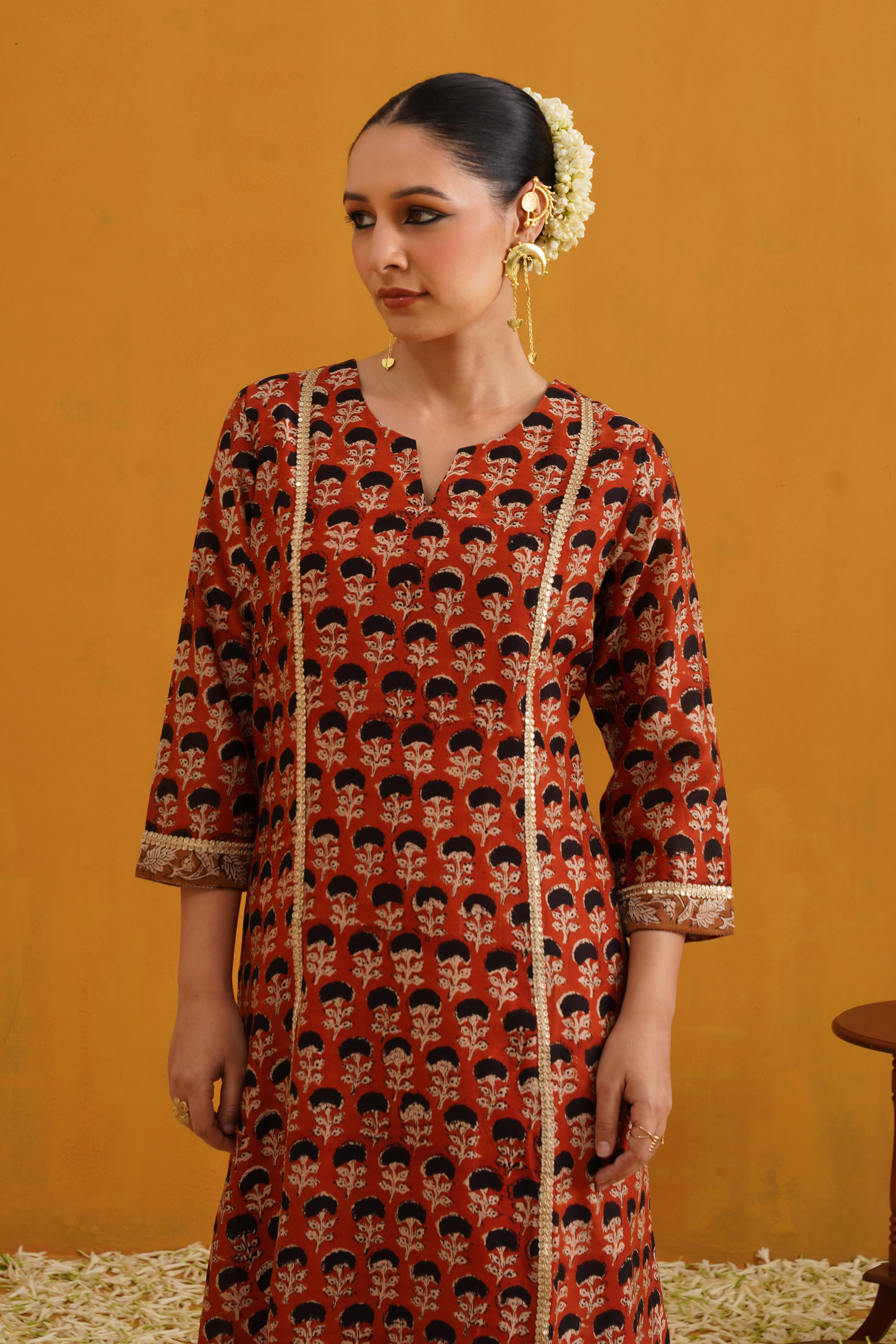Brick Red Kalamkari Chanderi Kurta Set of 3
