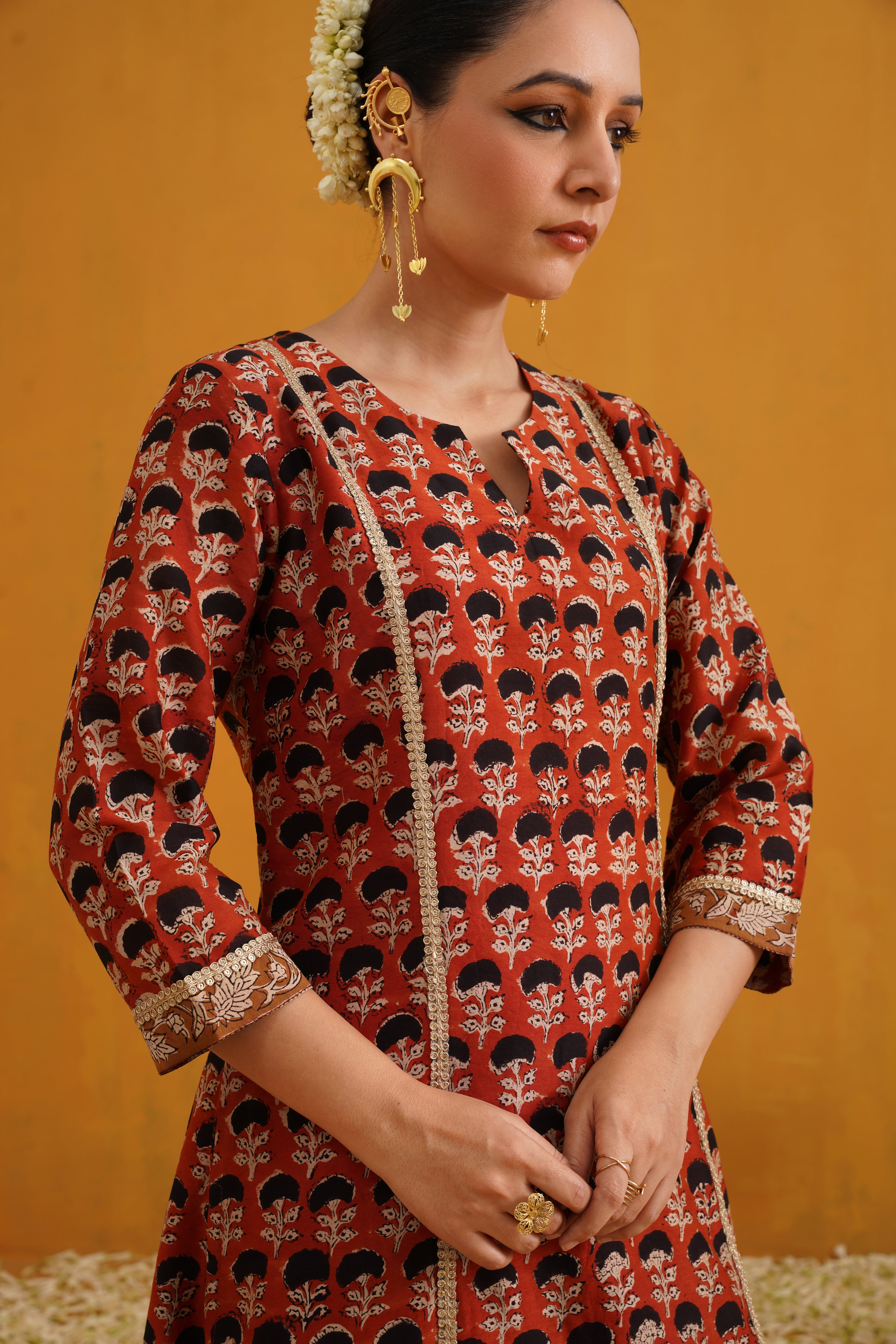 Brick Red Kalamkari Chanderi Kurta Set of 3