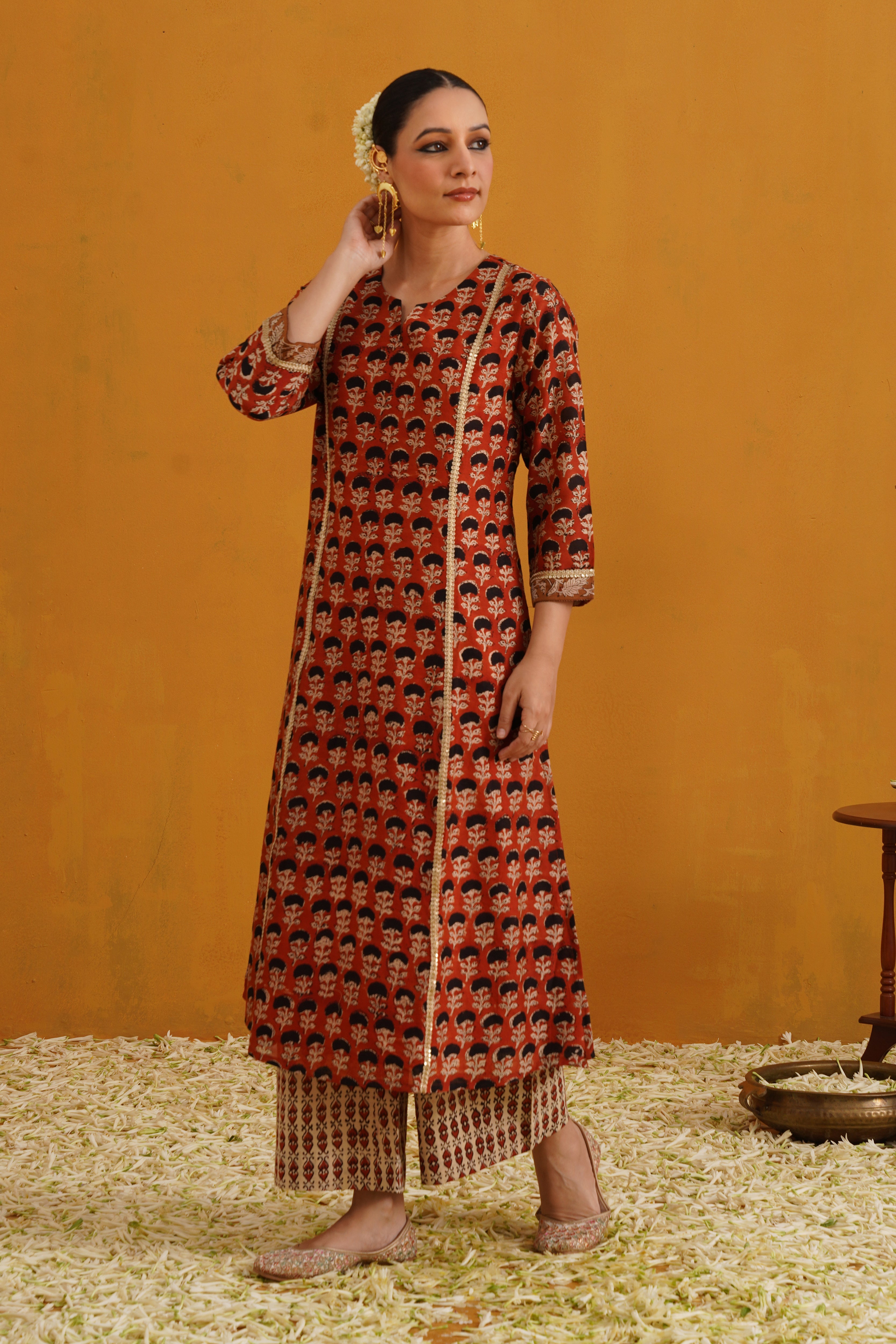 Brick Red Kalamkari Chanderi Kurta Set of 3